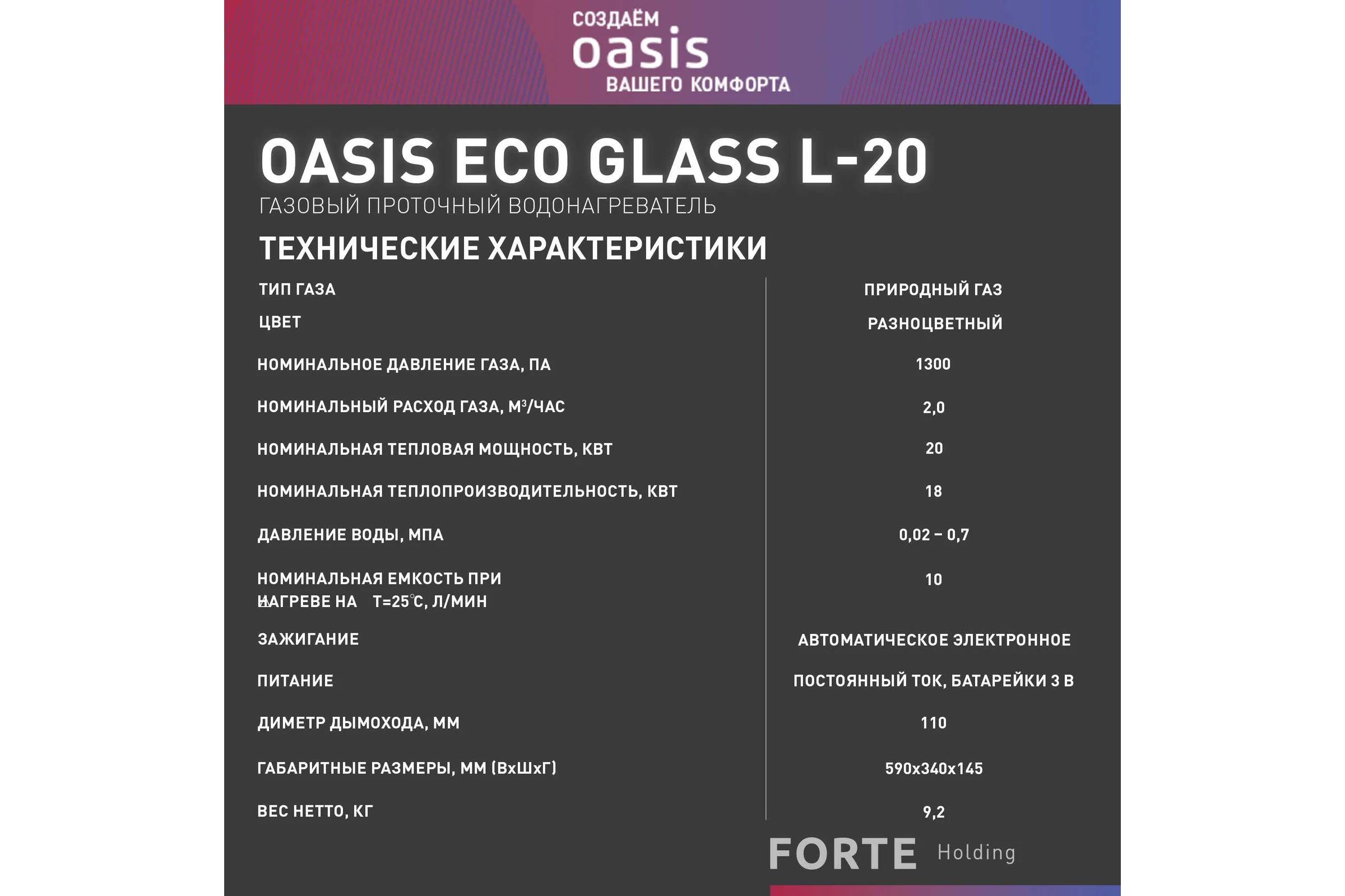 Газовый проточный водонагреватель OASIS Eco L-20 4670004377864