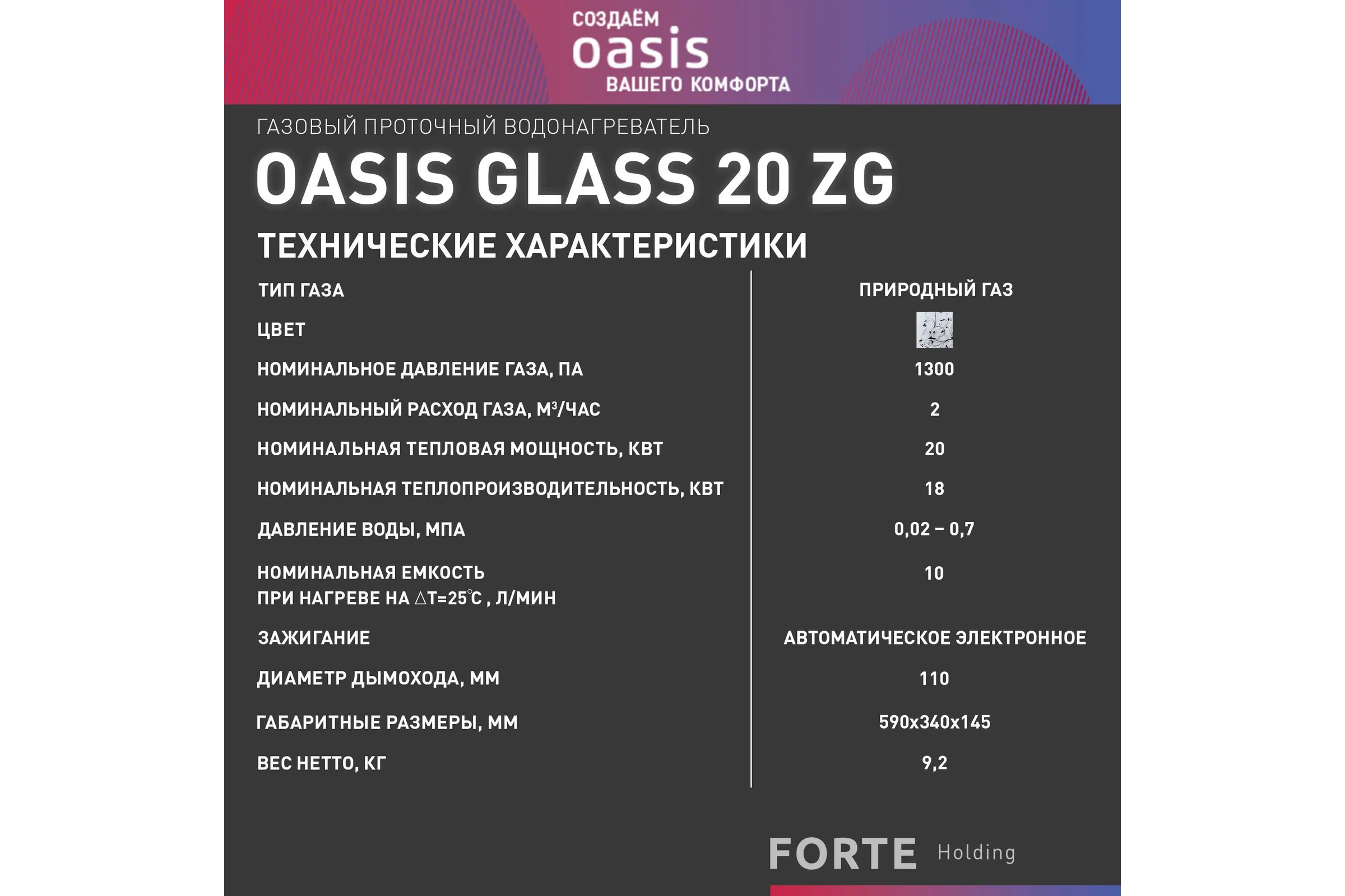 Газовый проточный водонагреватель Oasis Glass 20 ZG