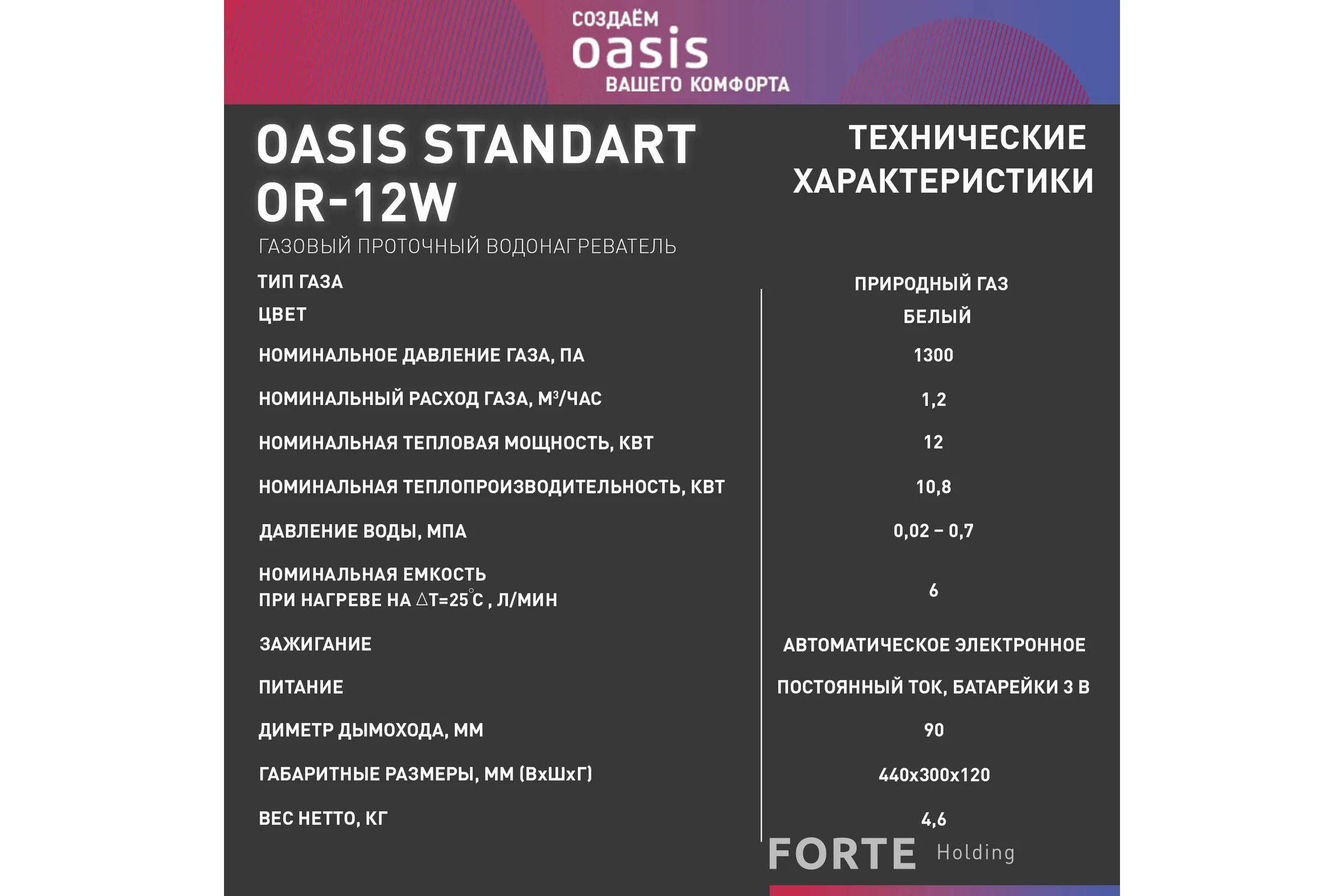 Газовый проточный водонагреватель Oasis OR-12W