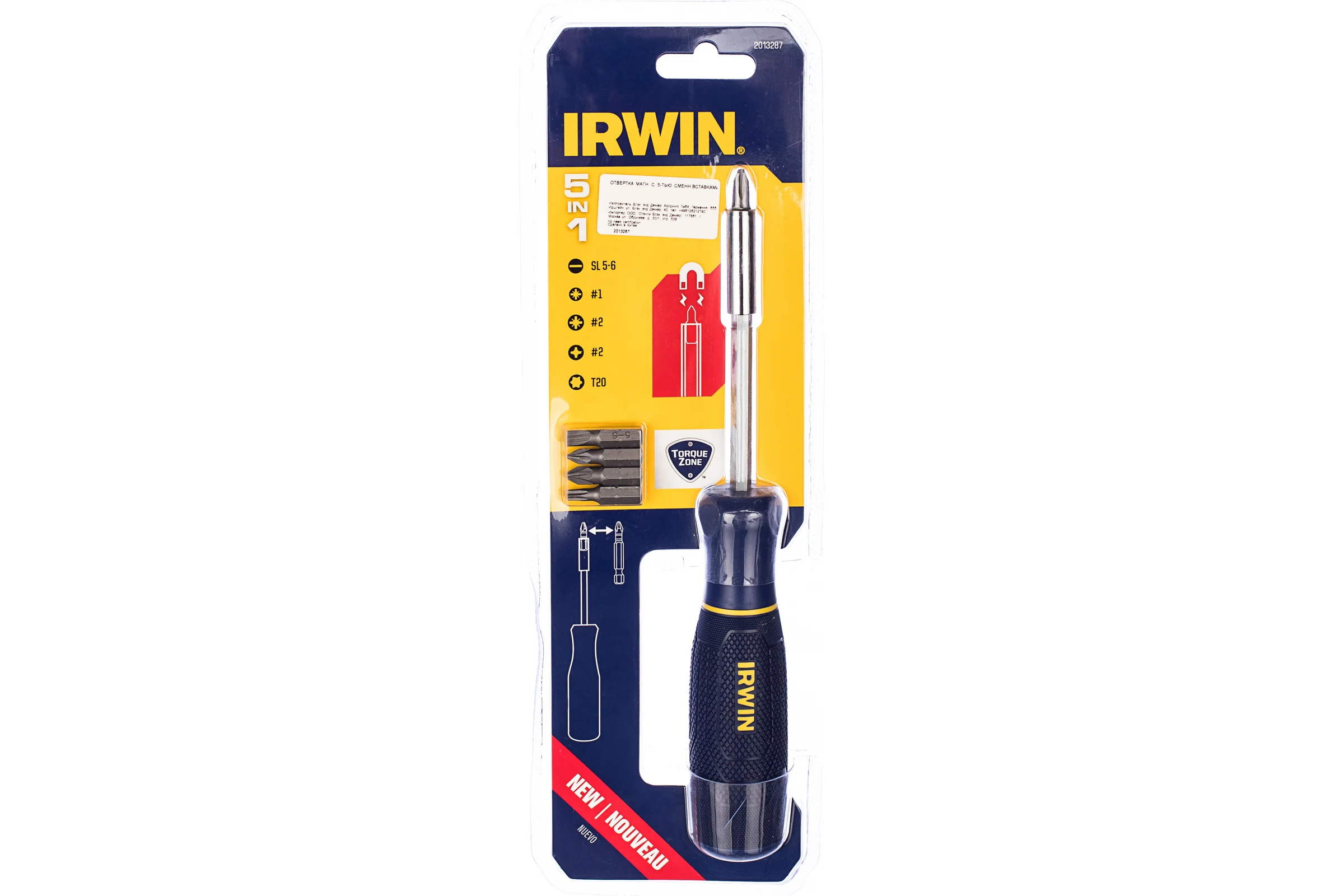 Магнитная отвертка с 5 сменными вставками Irwin 2013287