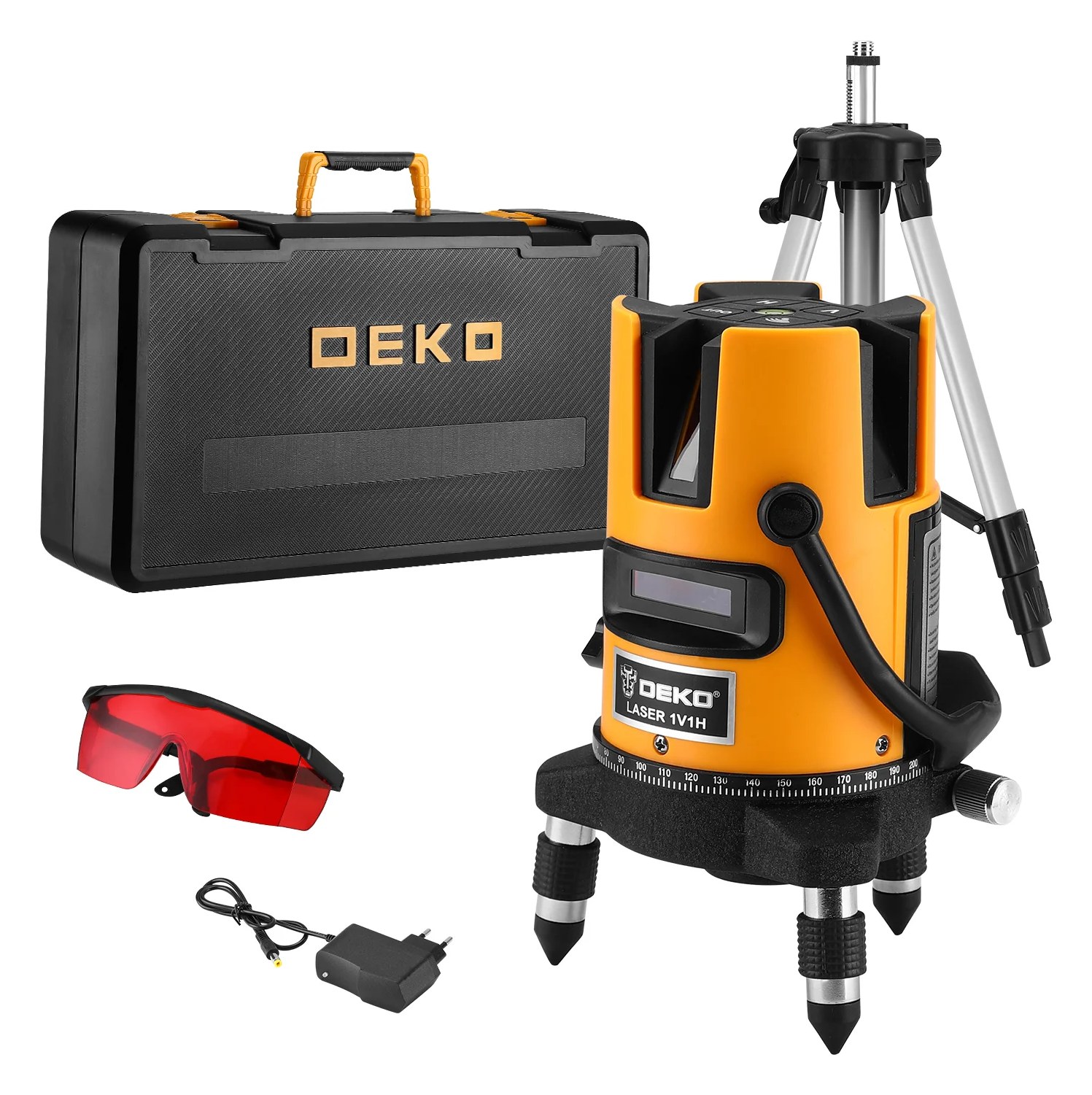 DEKO Уровень лазерный самовыравнивающийся в кейсе DKLL02RB PRO PREMIUM со штативом 1 м (2 линии, красный луч) DEKO (3638) 065-0102-2