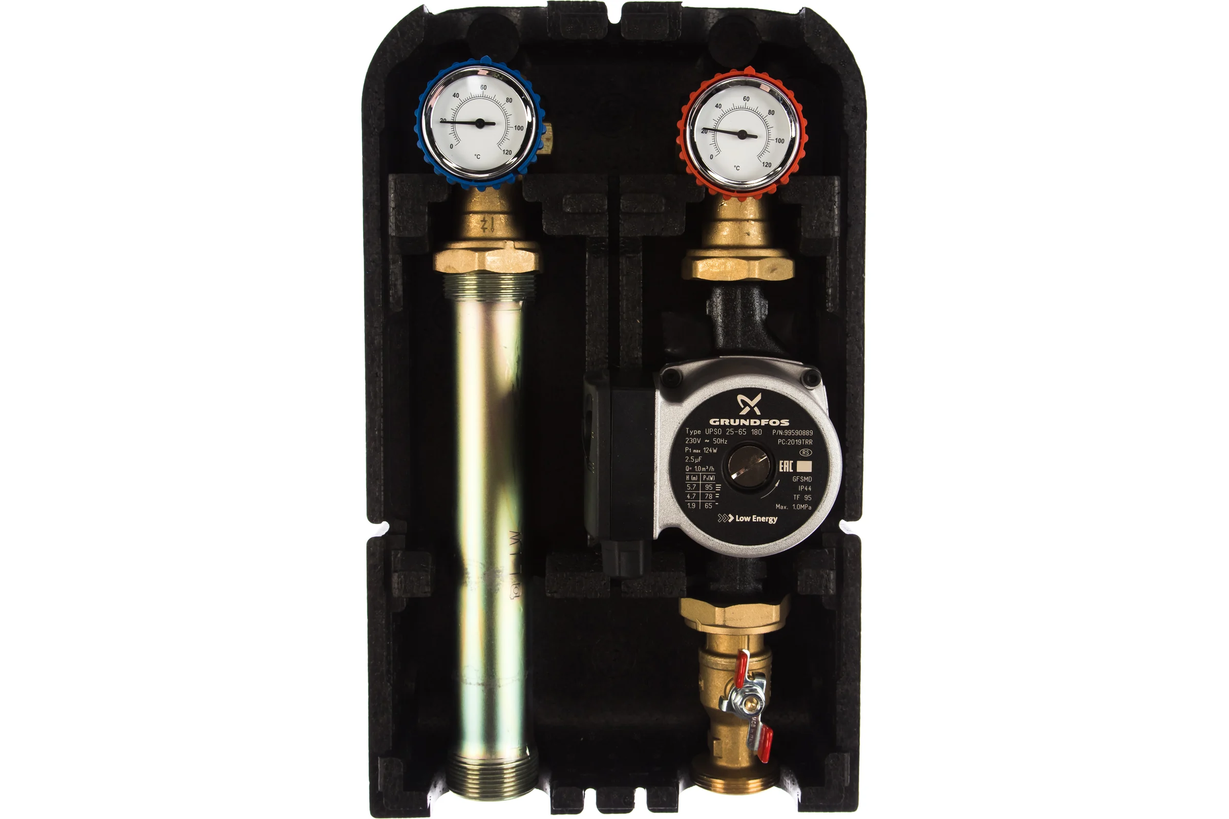Насосная группа с прямым контуром (1", с насосом Grundfos UPSO 25-65 в теплоизоляции, DN 25) STOUT SDG-0001-002502