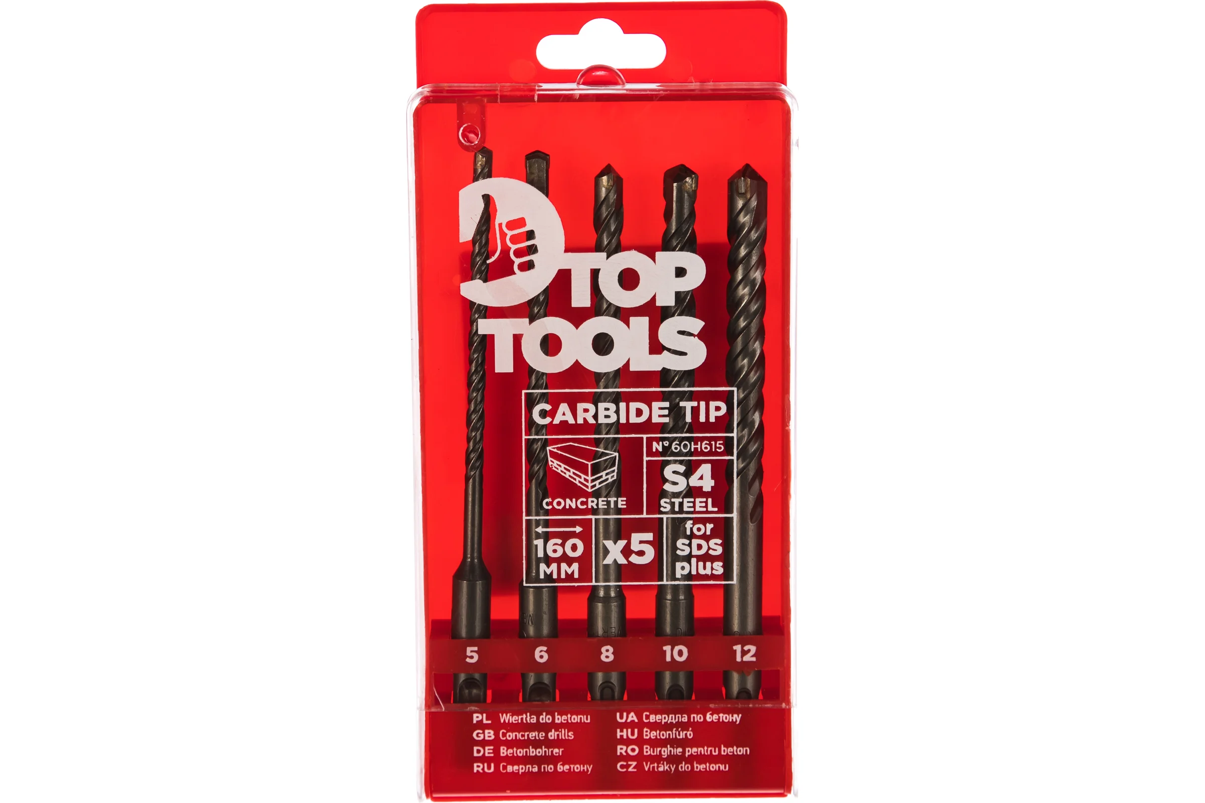 Набор буров S4 по бетону (5 шт; 5-12x160 мм; SDS Plus) Top Tools 60H615
