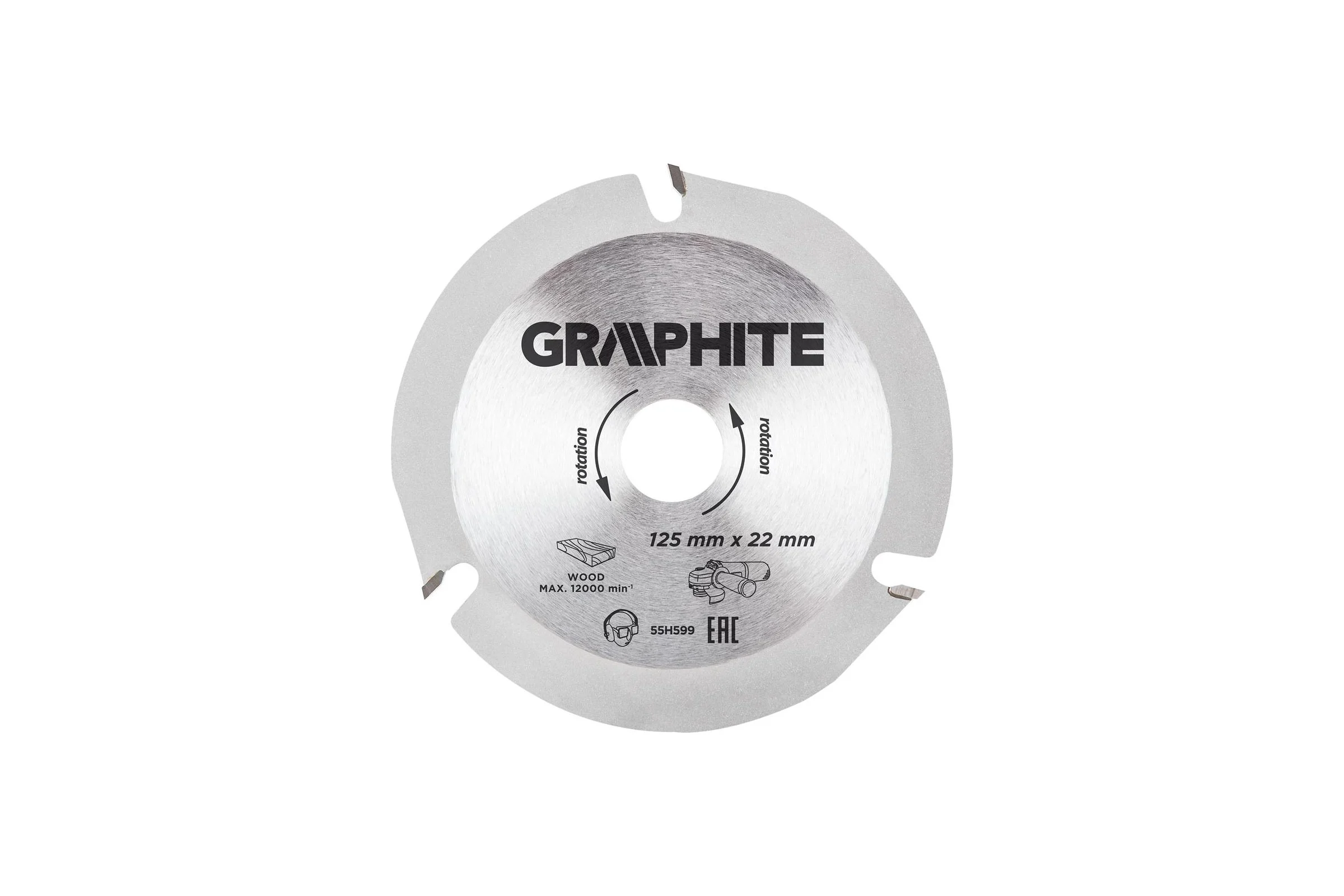 Диск отрезной по дереву (125x22.2x2.8 мм; 3 зуба) для УШМ GRAPHITE 55H599