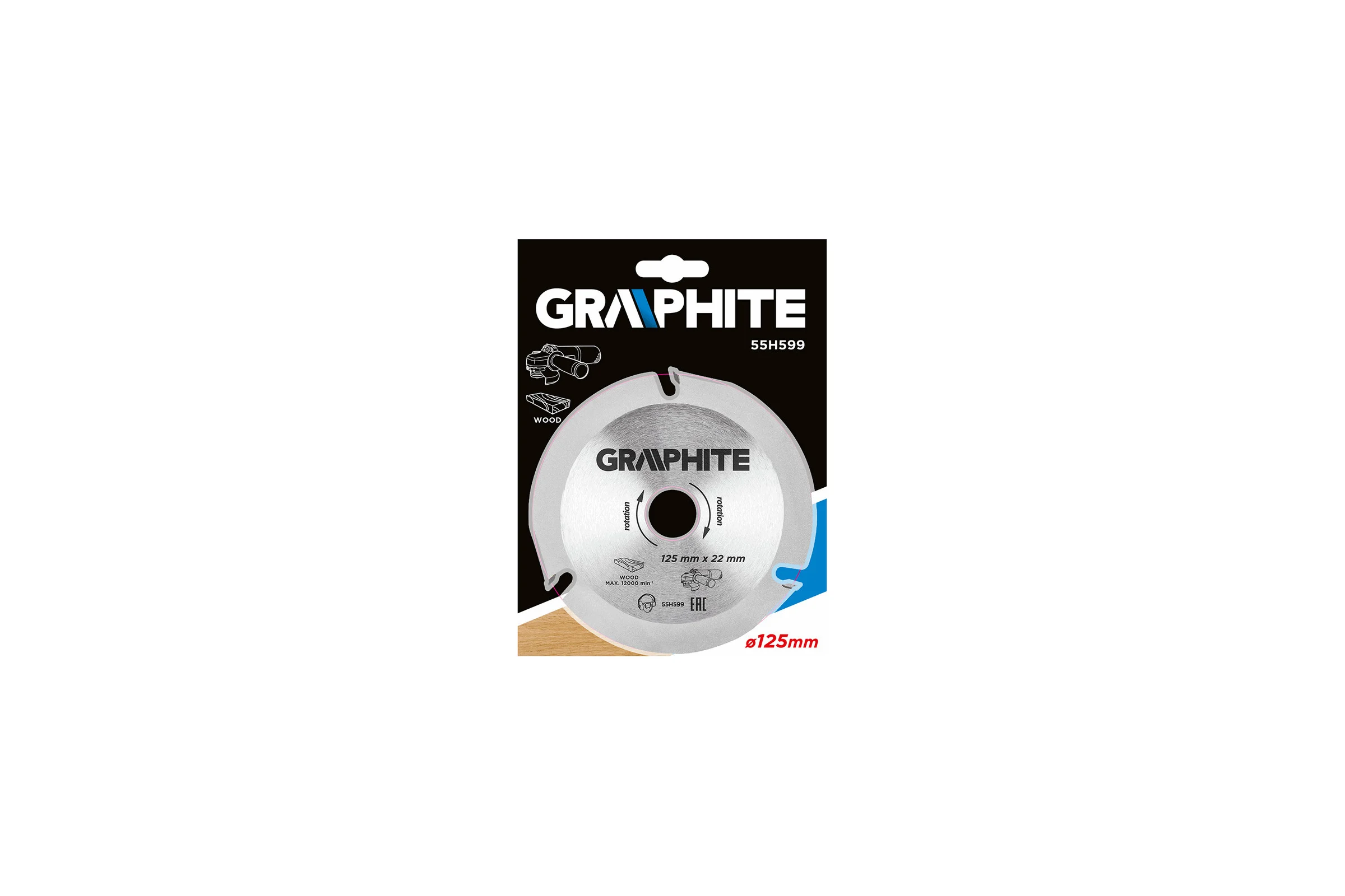 Диск отрезной по дереву (125x22.2x2.8 мм; 3 зуба) для УШМ GRAPHITE 55H599
