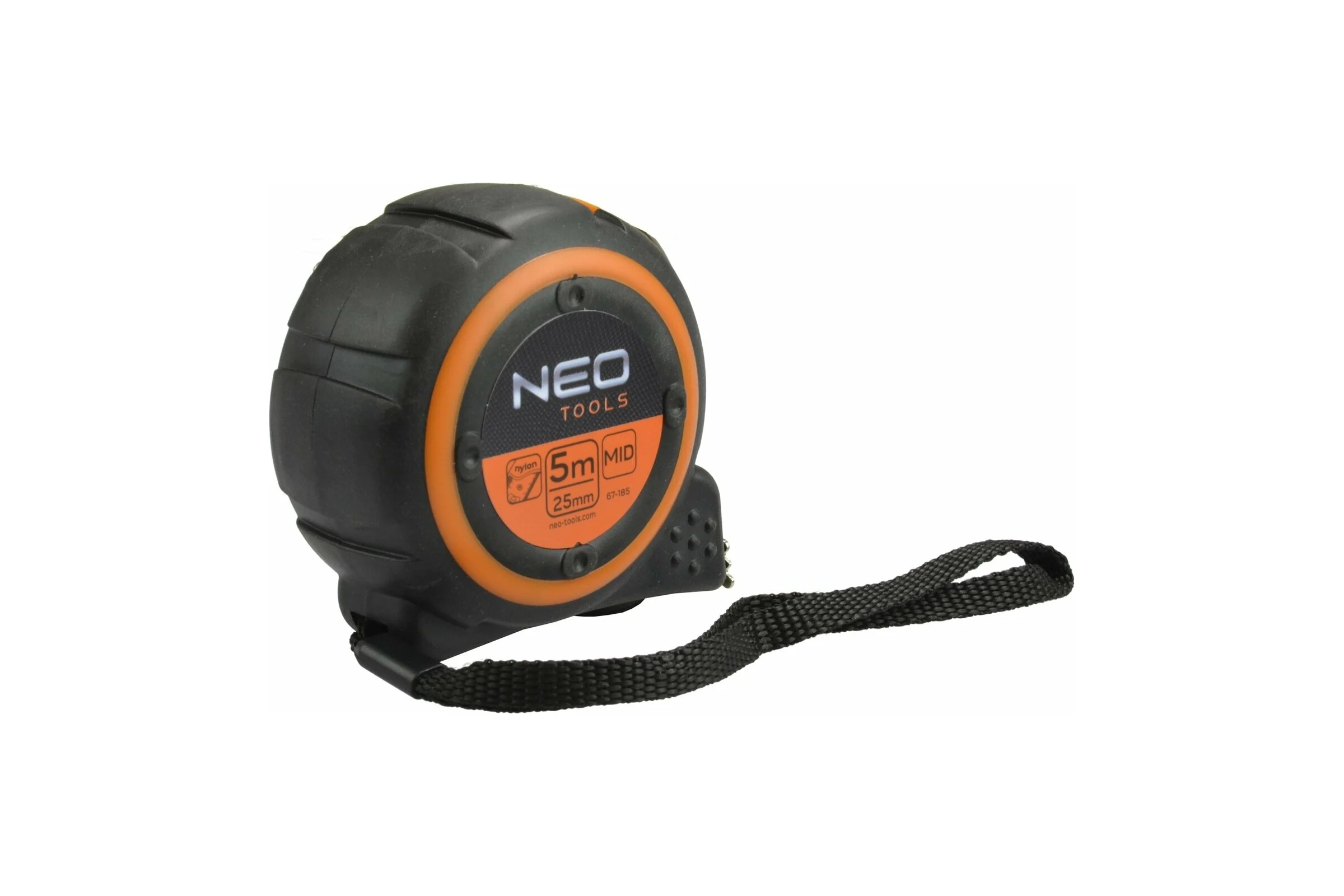 Рулетка NEO Tools двухкомпонентный корпус стальная нейлоновая лента 5 м x 25 мм магнит 67-185