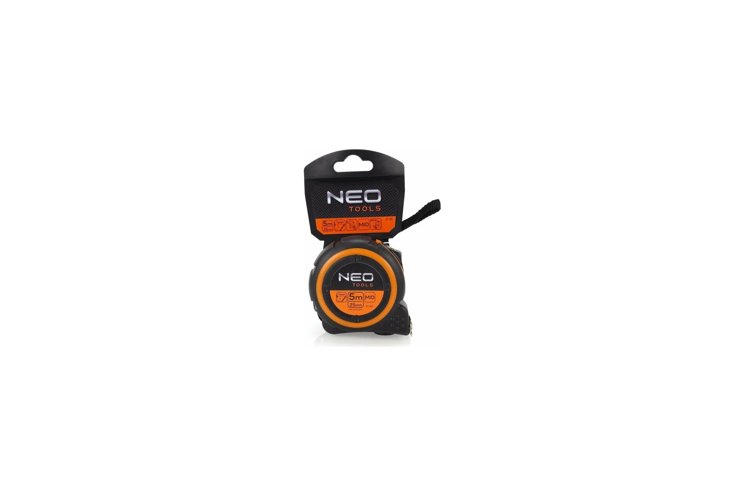 Рулетка NEO Tools двухкомпонентный корпус стальная нейлоновая лента 5 м x 25 мм магнит 67-185