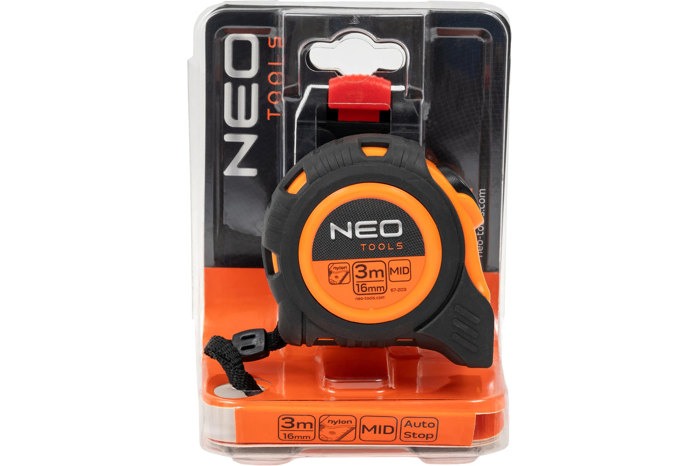 Рулетка NEO Tools стальная лента 3 м x 16 мм c автостопом 67-203