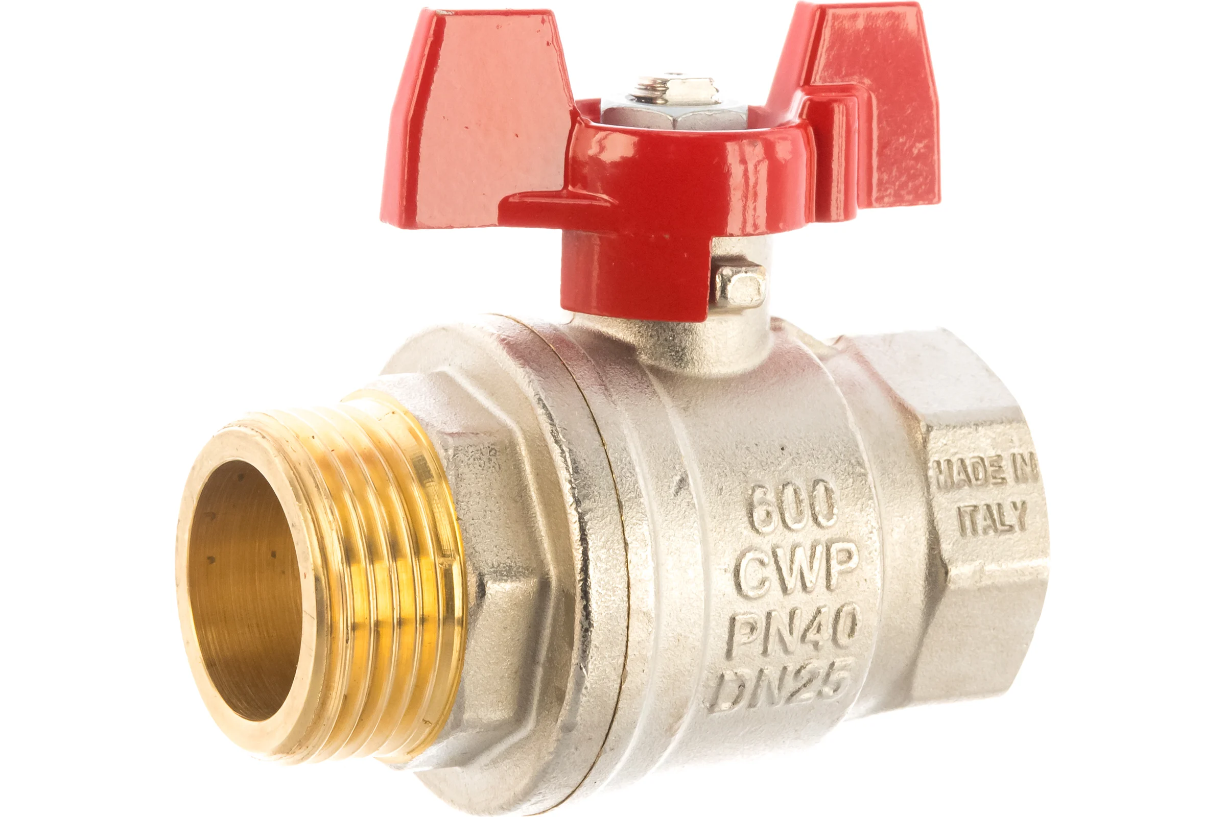 Шаровой кран RuB, 1" DN25 PN40, ВР-НР, серия MILANO (S.90), бабочка S90F26