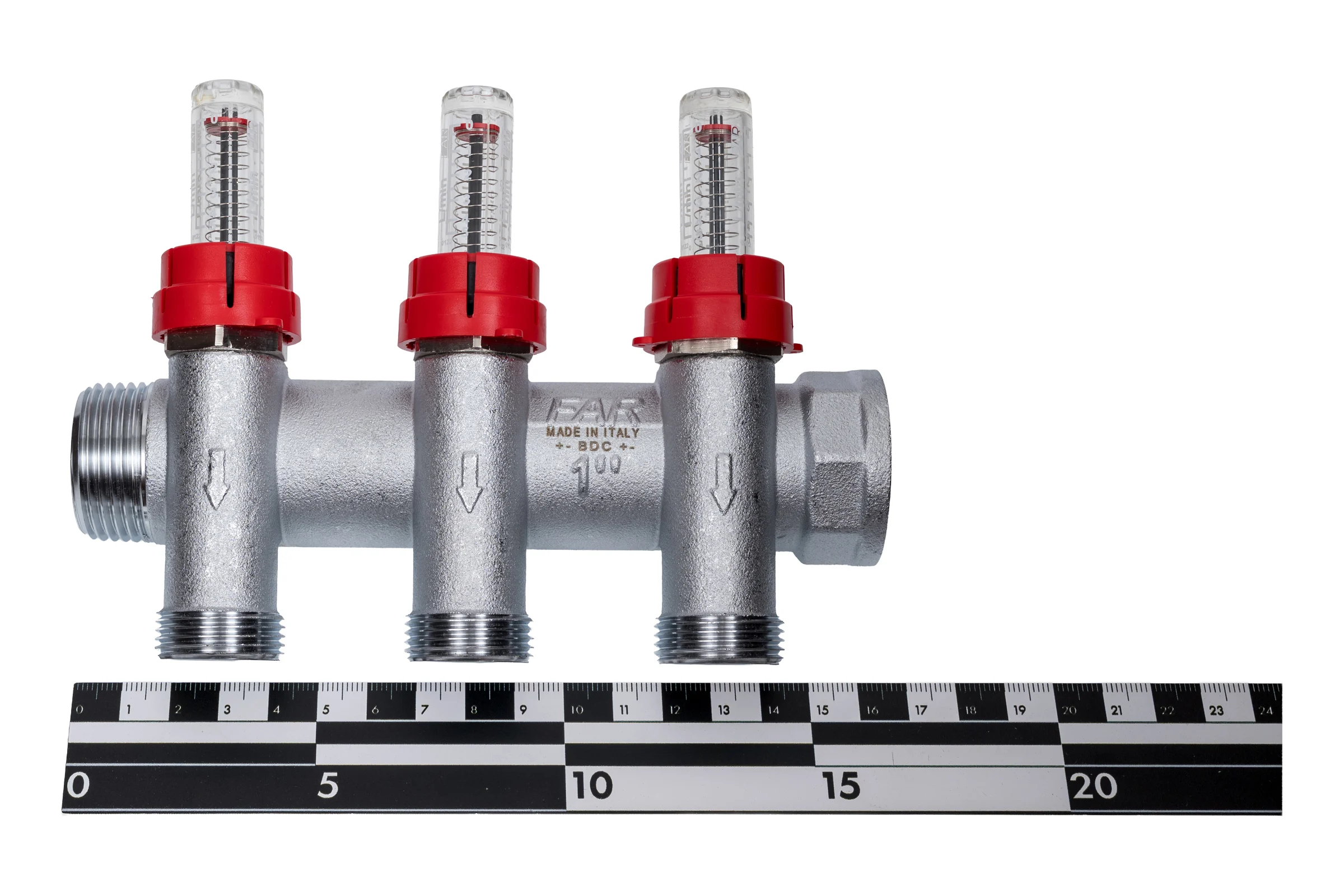 Запорный коллектор с расходомероми FAR 1" 3 отвода 3/4" EUROKONUS FK 3980 13403