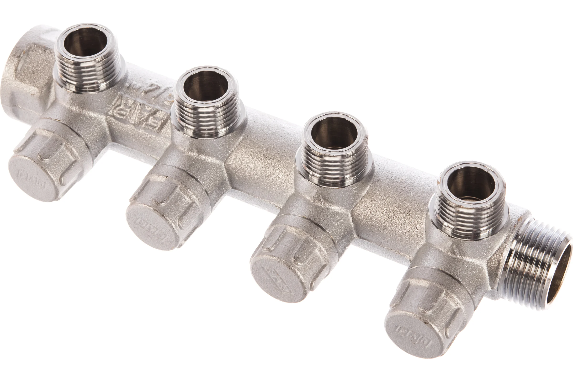 Коллектор запорный FAR 3/4" с 4 отв. 1/2" НР, плоск.присоед. FK 3873 3412TP