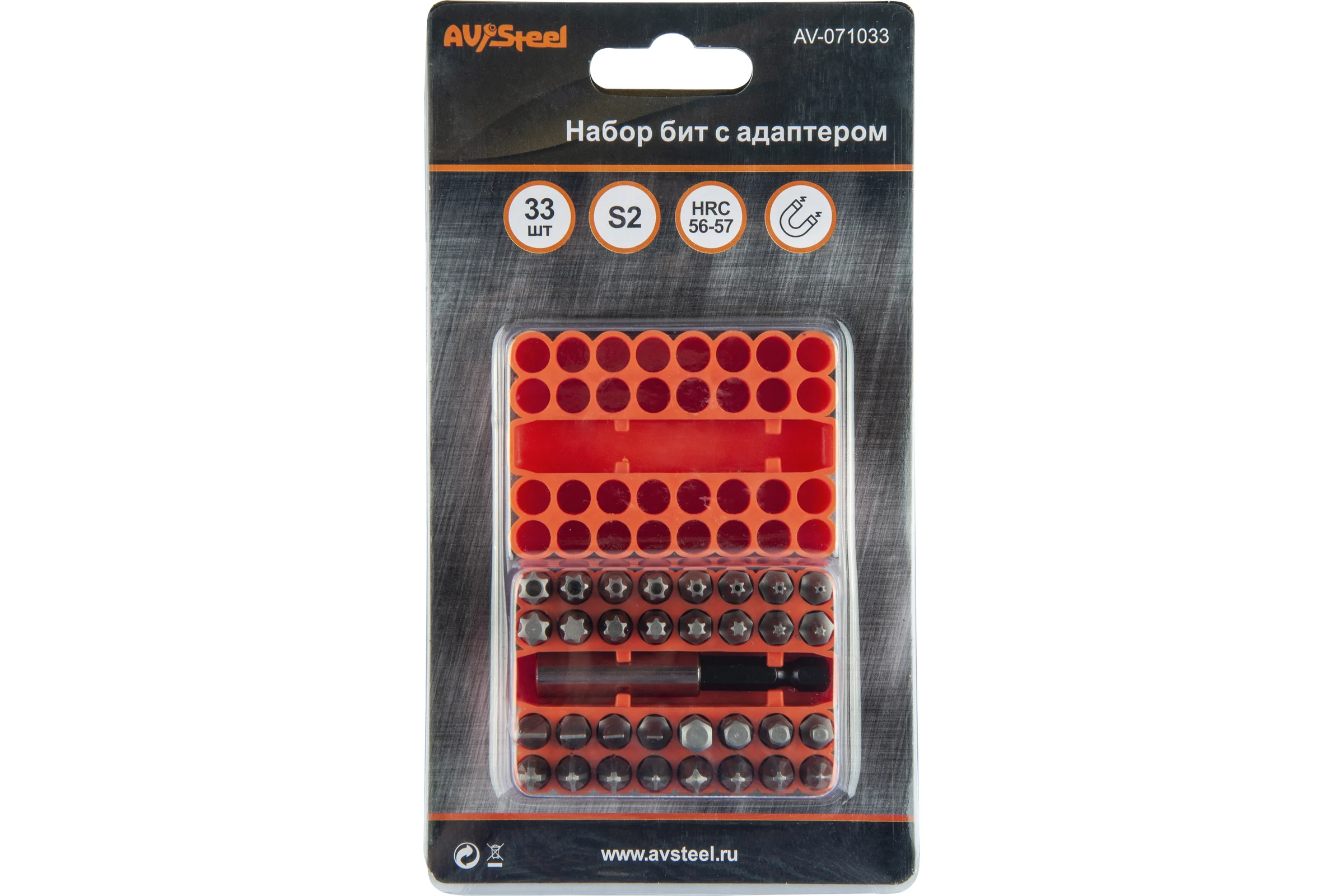 Набор бит с адаптером AV Steel 33 предмета  AV-071033