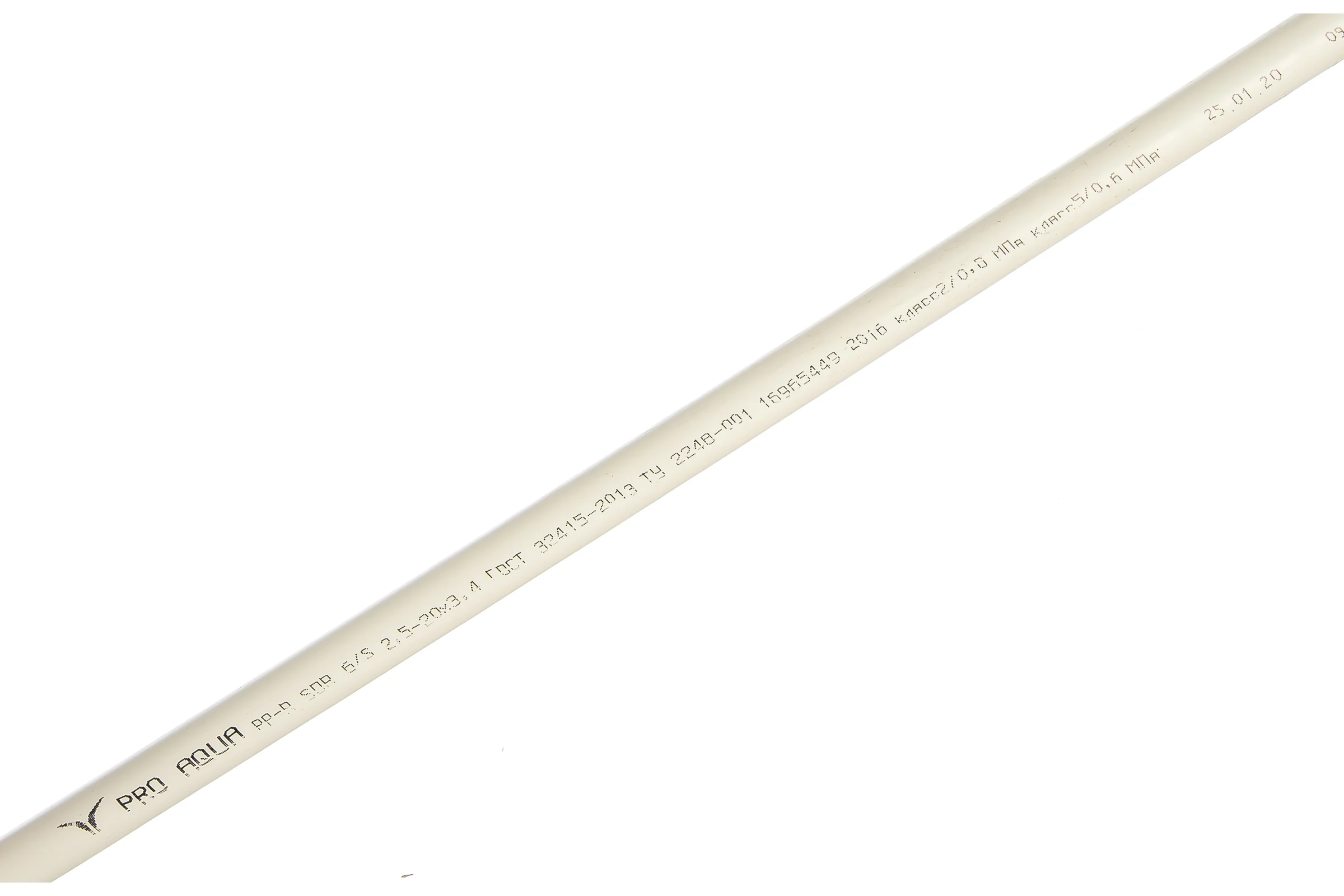 Труба PRO AQUA PP-R SDR 6 PN20 белая 2 м d-20 мм PA10208P