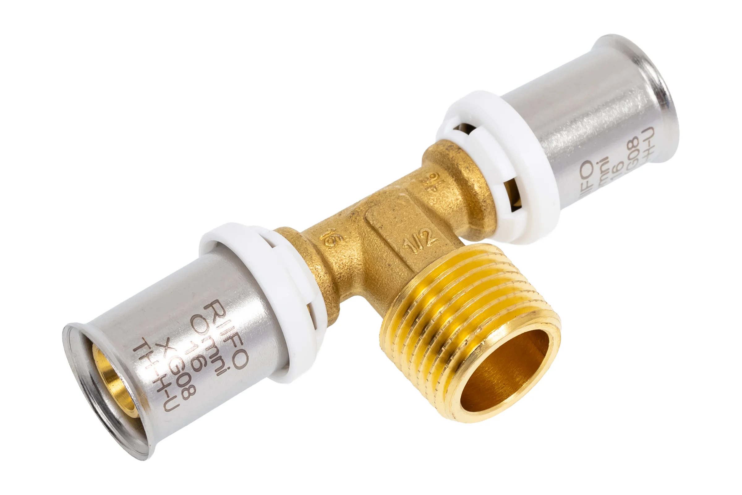 Тройник RIIFO Omni с наружной резьбой пресс латунь 16-1/2"МТ -16 (уп 5шт) 1100045855