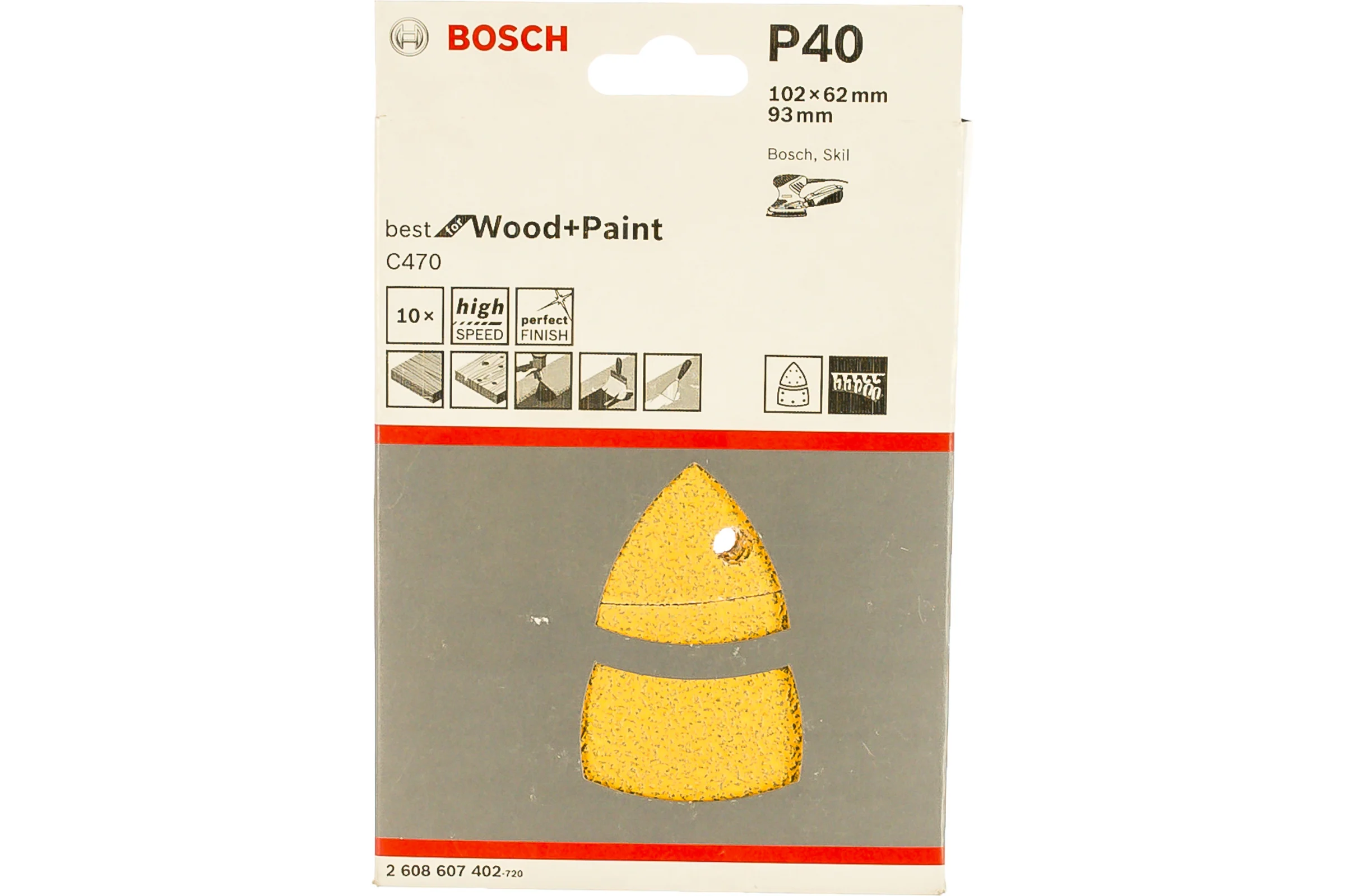 Шлифлист по краске липучка 10 шт. 102x62; 93 мм К40 Bosch 2.608.607.402