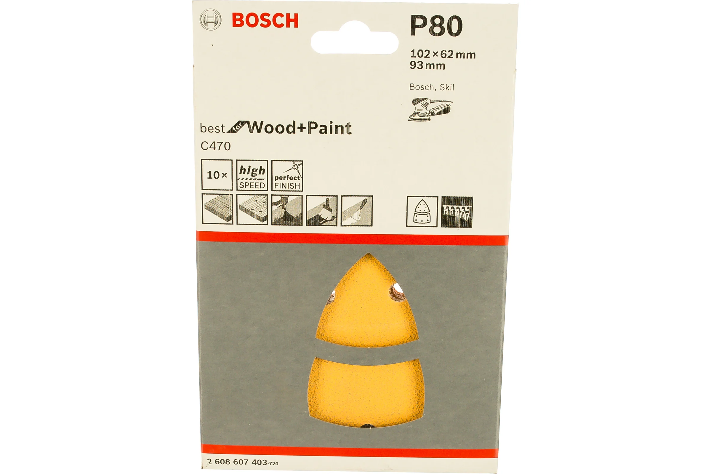 Шлифлист по краске липука 10 шт. 102x62; 93 мм К80 Bosch 2.608.607.403