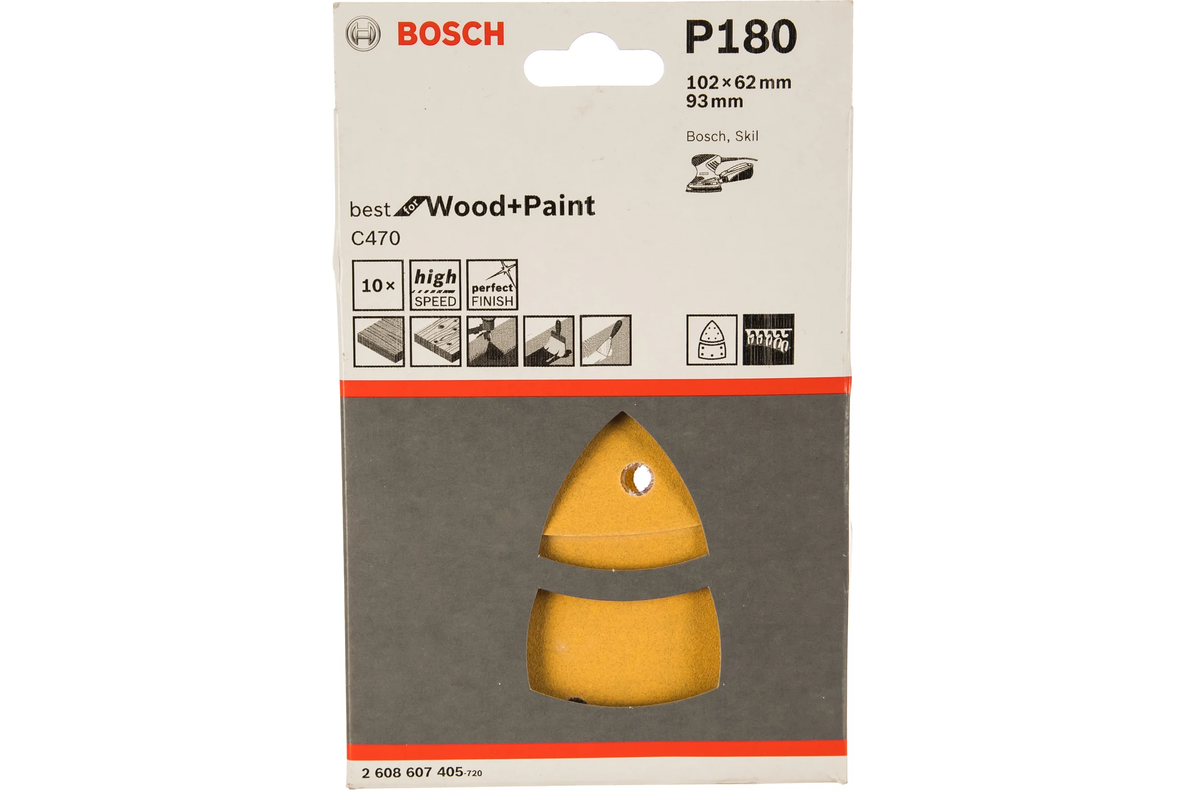 Шлифлист по краске липучка 10 шт. 102x62; 93 мм К180 Bosch 2.608.607.405