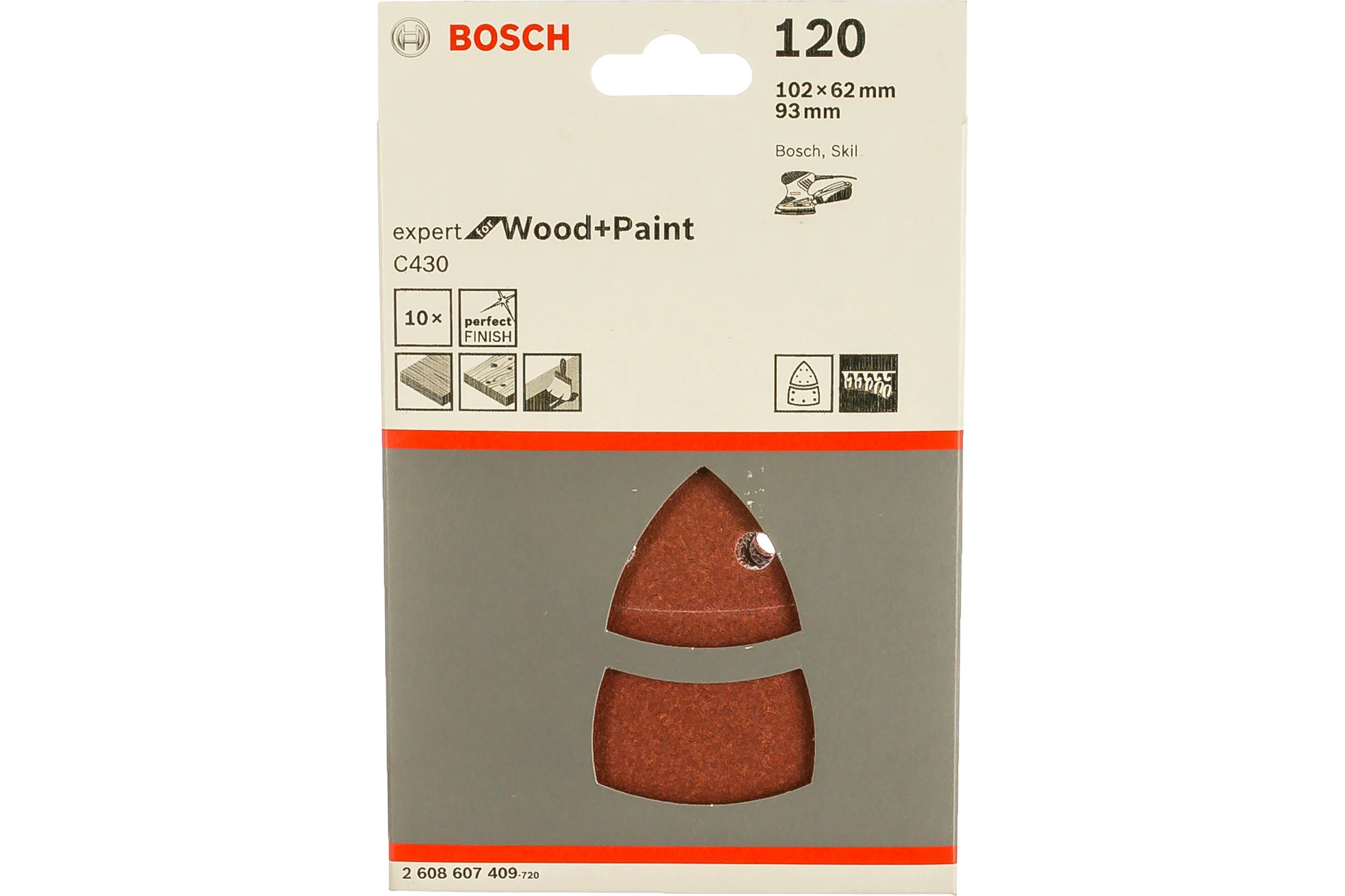 Шлифлист по дереву липучка 10 шт. 102х62; 93 мм К120 Bosch 2.608.607.409