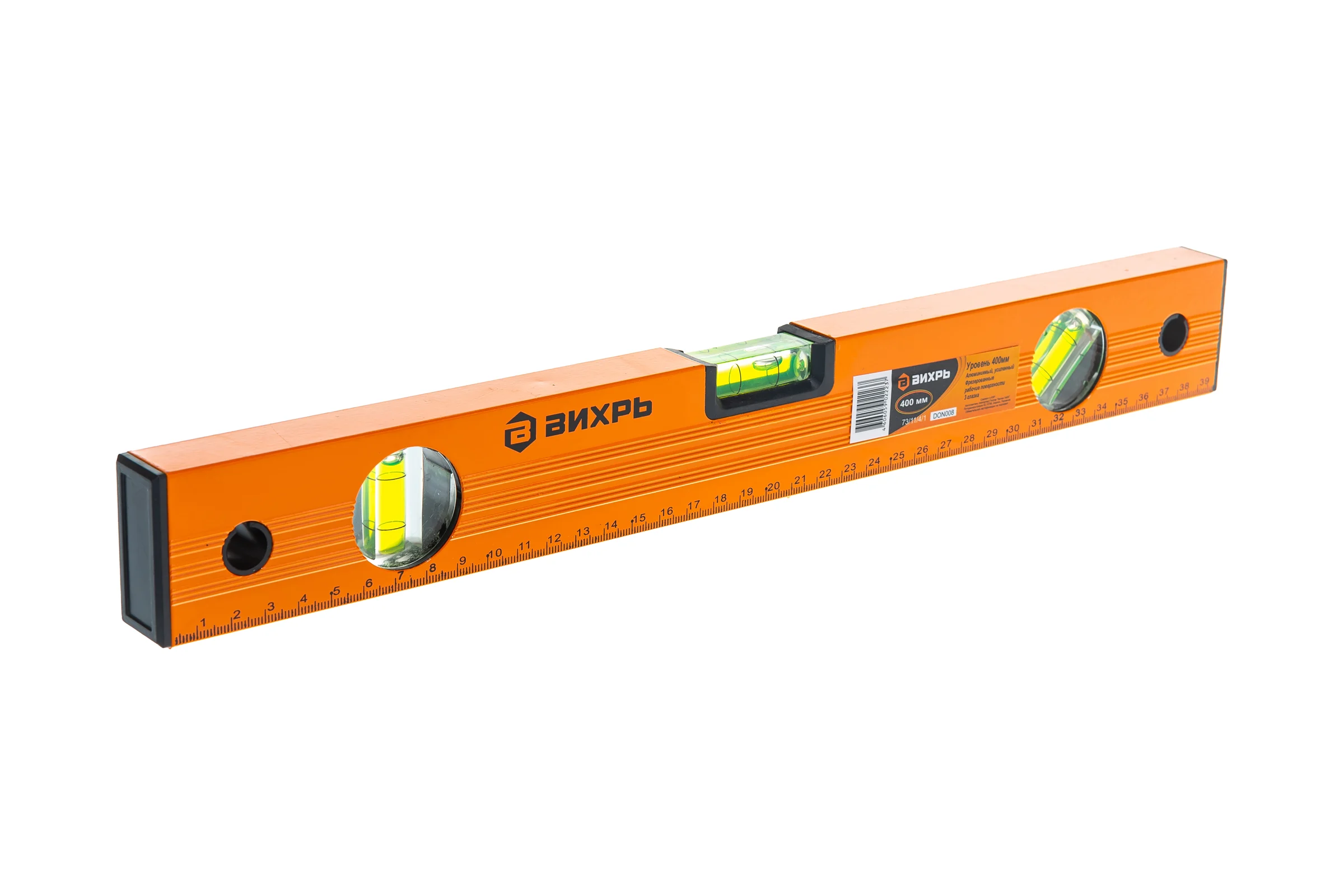 Алюминиевый уровень 400мм фрезерованный 3 глазка Вихрь 73/11/4/1