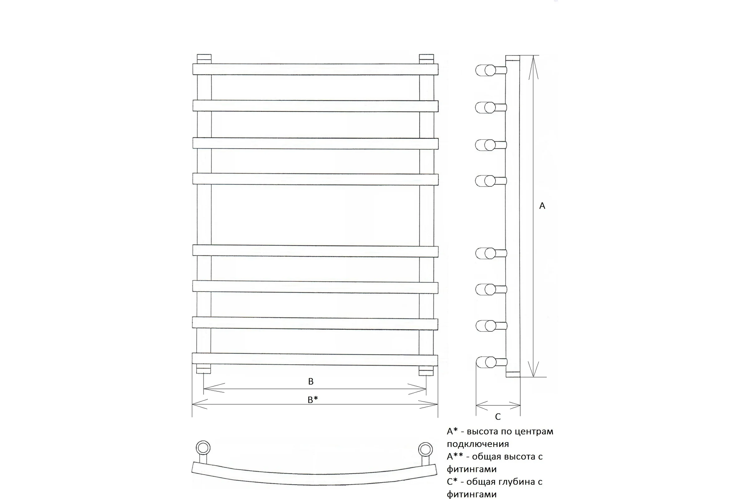 Полотенцесушитель Двин R primo 100/50 1"-3/4"-1/2" Универсальный К3 4627085953012