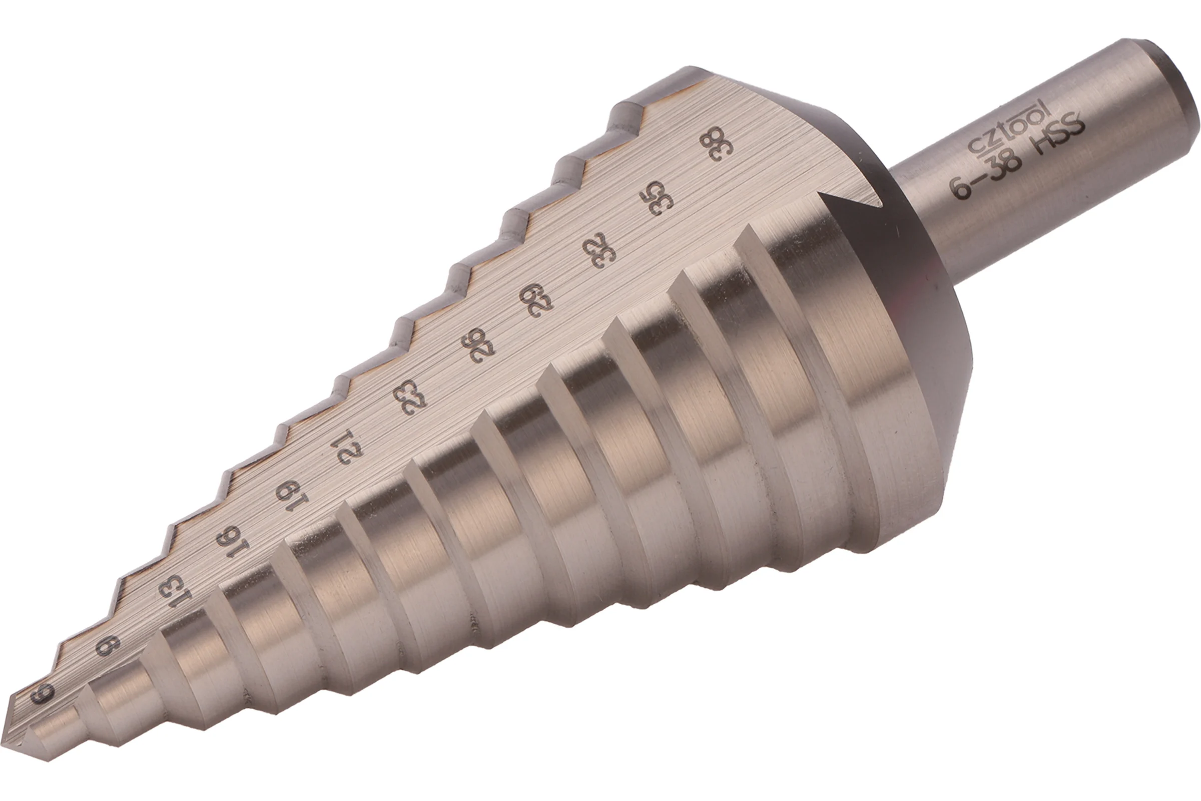 Ступенчатое сверло 6-38 мм, HSS, хв. 10 мм Bucovice Tools 641030