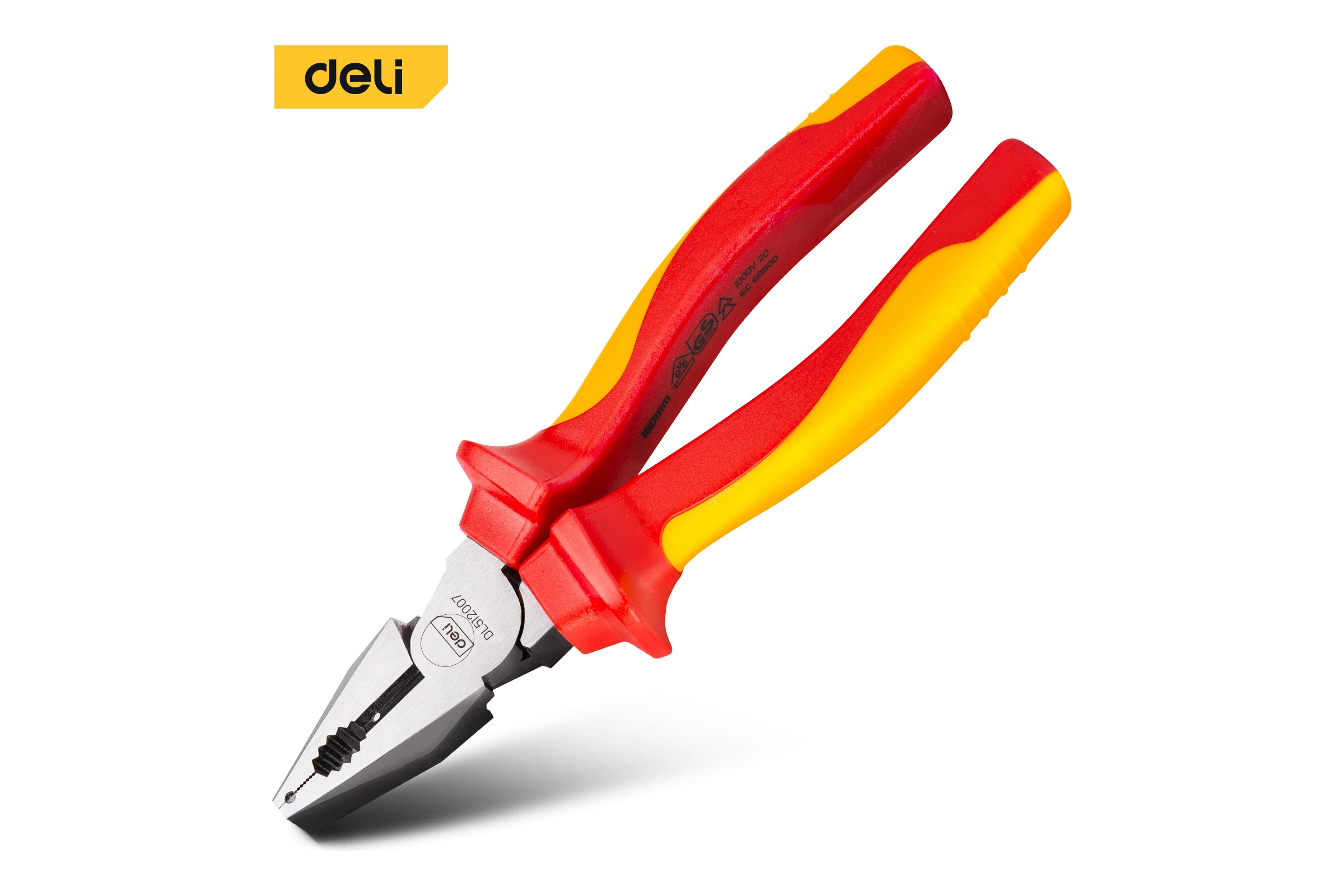 Диэлектрические комбинированные плоскогубцы DELI dl512007 180мм (сертификат vde до 1000в, сталь cr-v, рукоять pp+tpr) 110599
