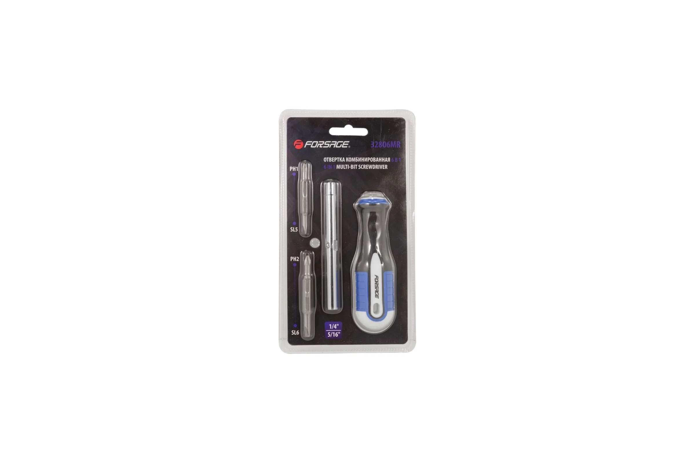 Отвертка Forsage комбинированная переставная PH1xSL5,PH2xSL6 в блистере F-32806MR