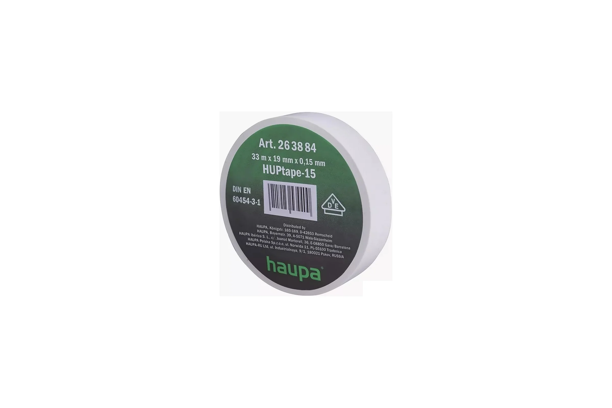 Изолента ПВХ HAUPA 19 мм x 33 м, цвет белый 263884