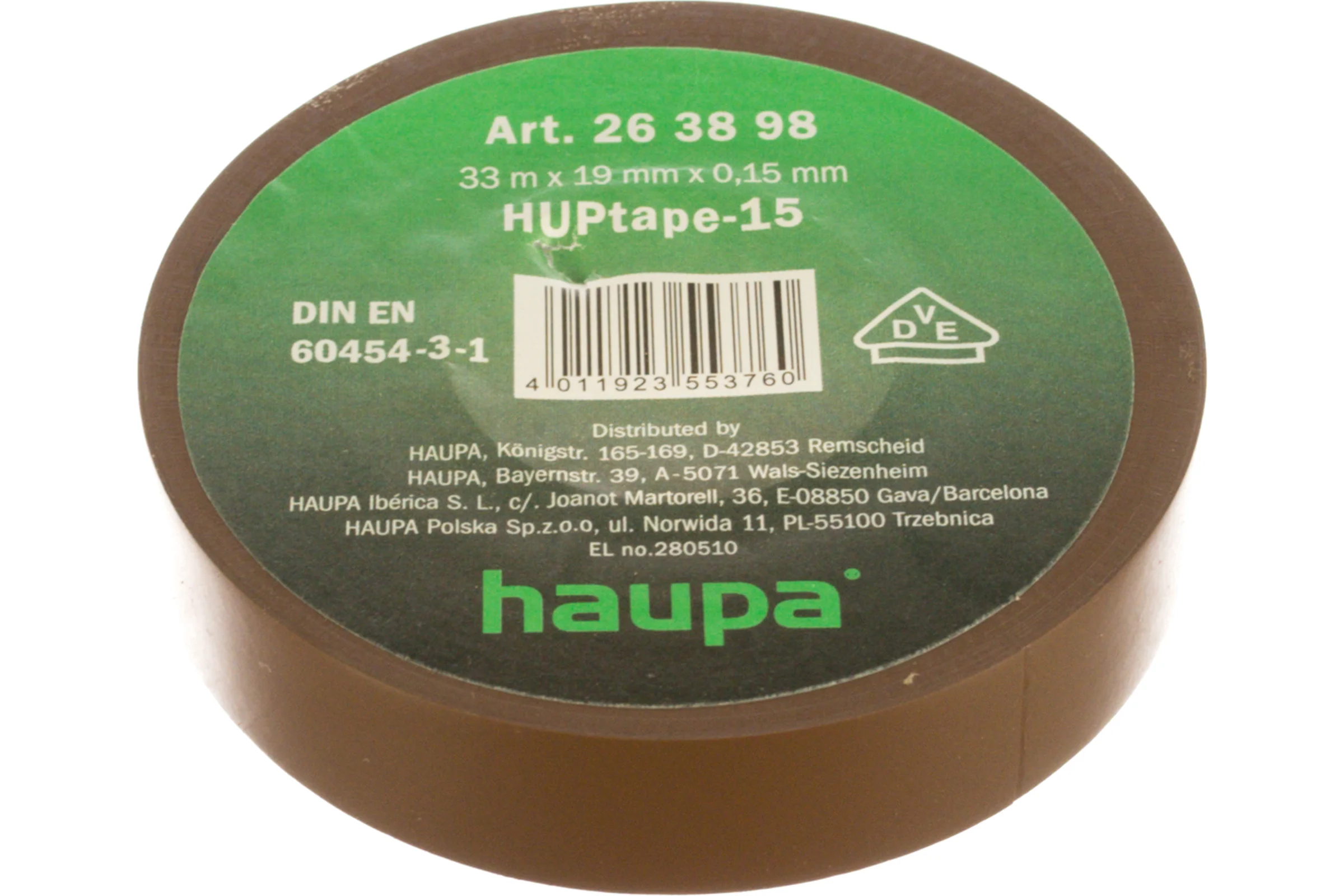 Изолента ПВХ HAUPA 19 мм x 33 м, цвет коричневый 263898