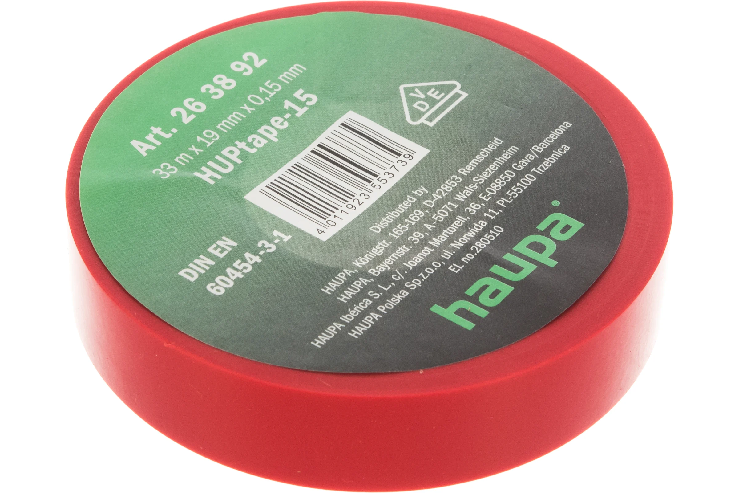 Изолента ПВХ HAUPA 19 мм x 33 м, цвет красный 263892