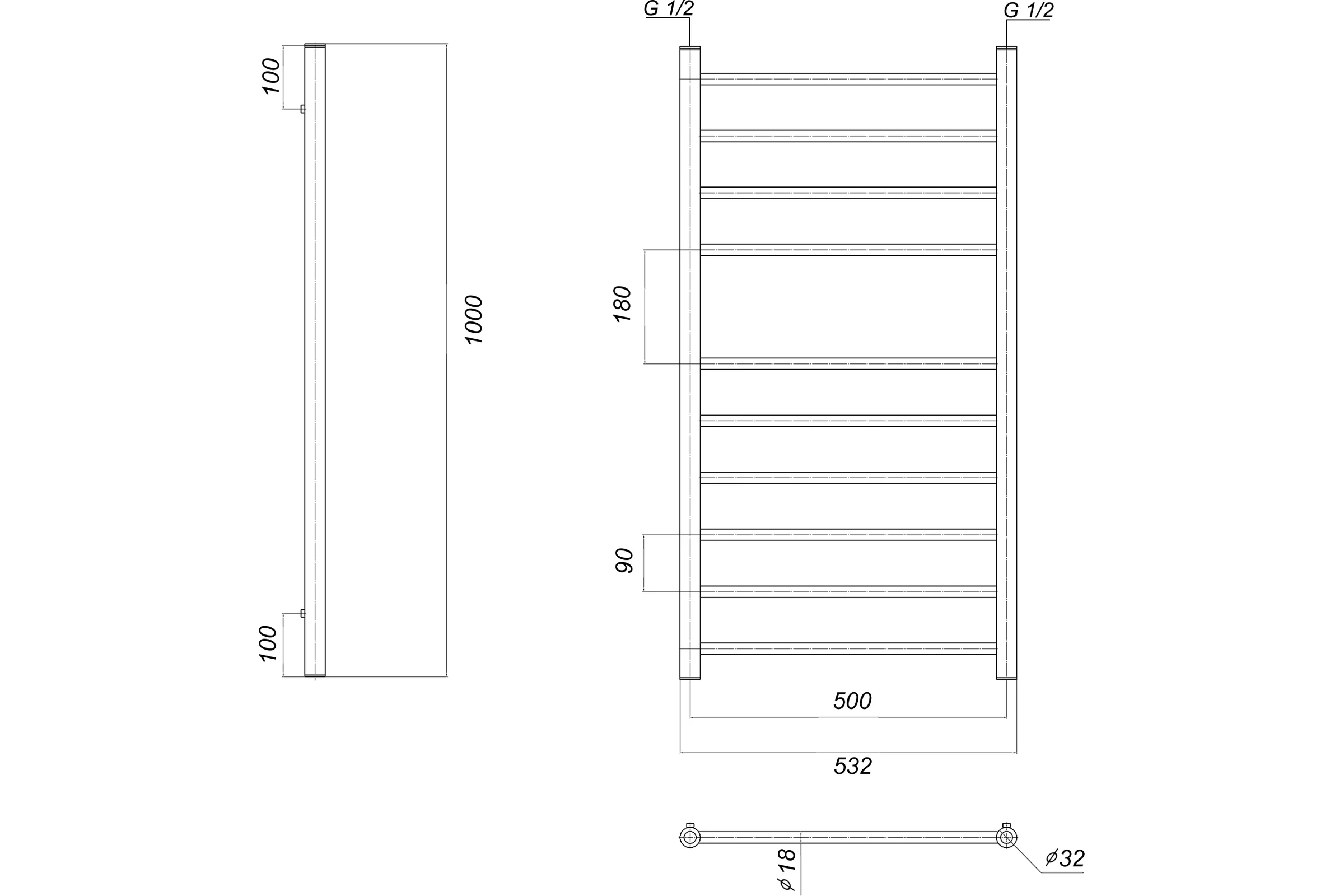 Водяной полотенцесушитель Domoterm Медея П10 500x1000 золото
