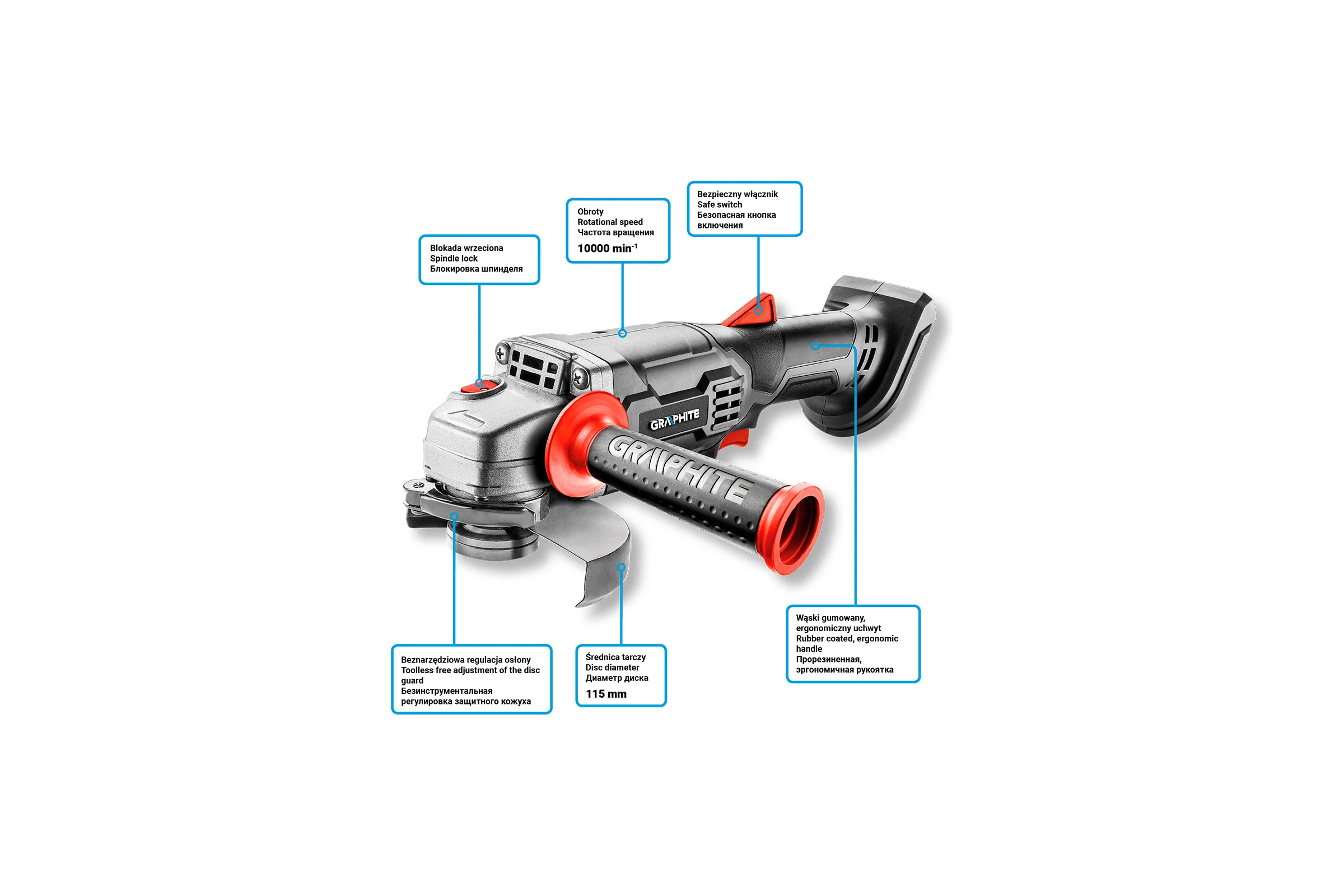 Аккумуляторная угловая шлифмашина GRAPHITE Energy+ 58g003