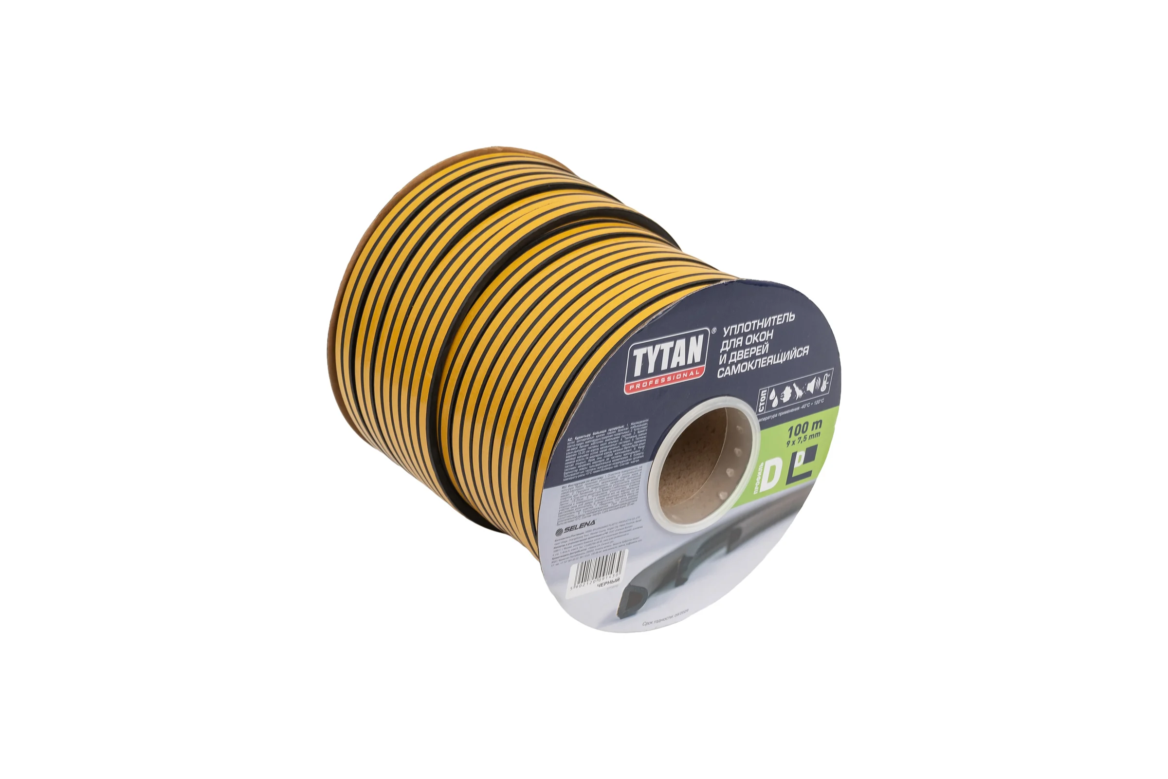 Уплотнитель для окон и дверей Tytan Professional d 100 м, 9x7.5 мм, черный 51939