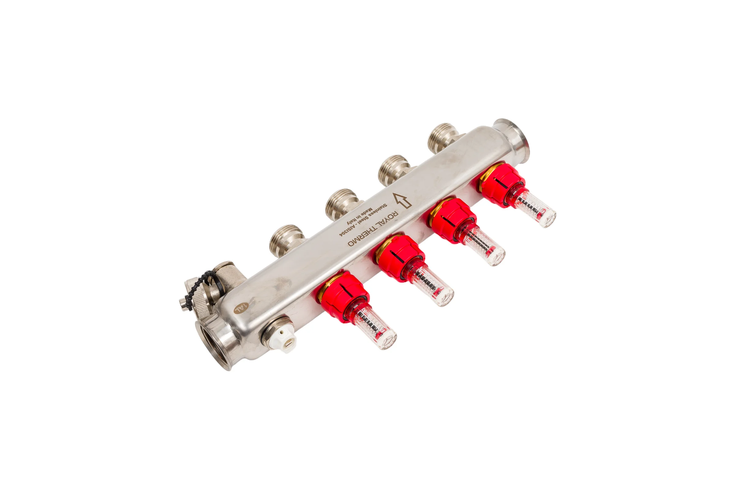 Коллектор в сборе Royal Thermo нержавеющая сталь, с расходомерами 1 ВР-3/4 НР, 4 выхода НС-1080950