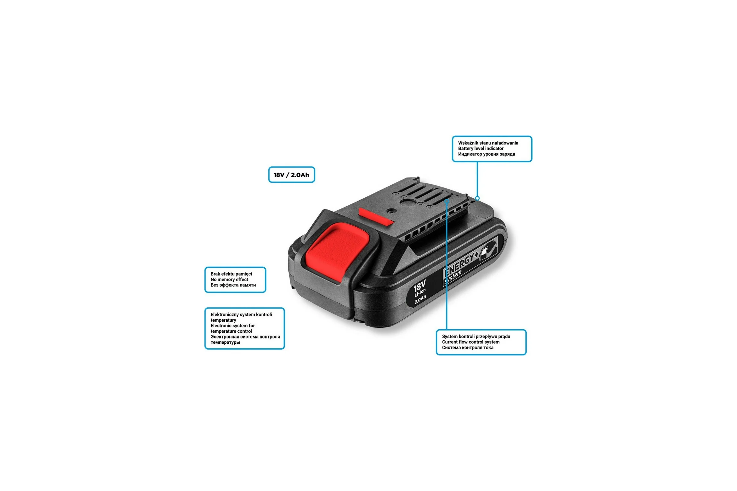 Аккумуляторная батарея Energy+ 18 V, Li-Ion, 2.0 Ач GRAPHITE 58g001