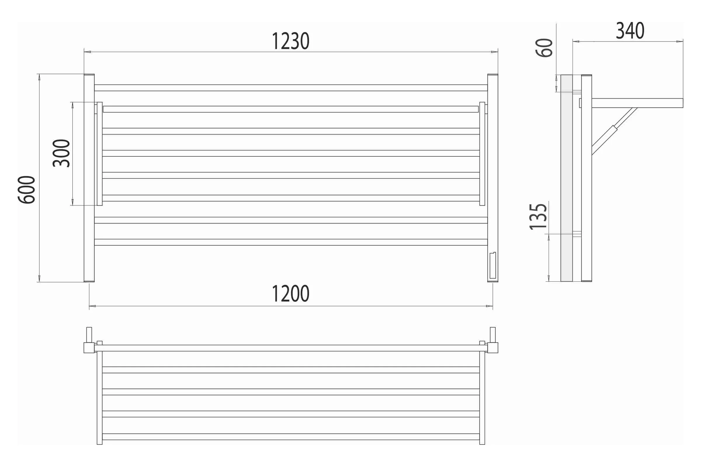 Полотенцесушитель электрический Горизонт П8 1200x600 КС черный муар (sensor quick touch) Terminus 4670078543349
