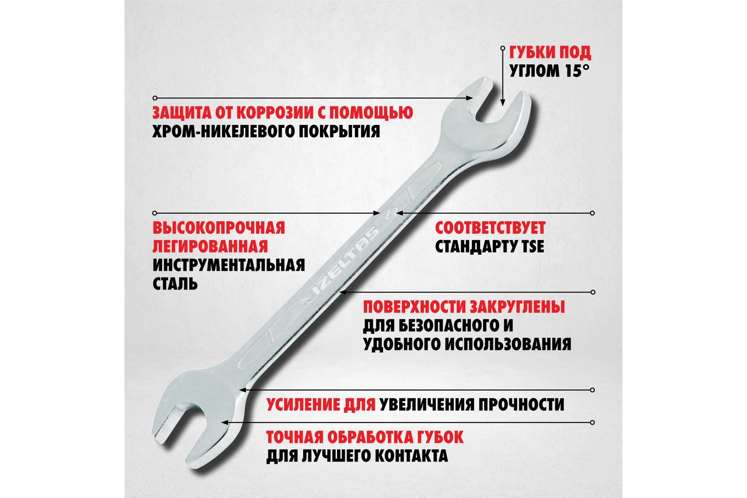 Ключ рожковый двусторонний IZELTAS 08х10мм , 100010810