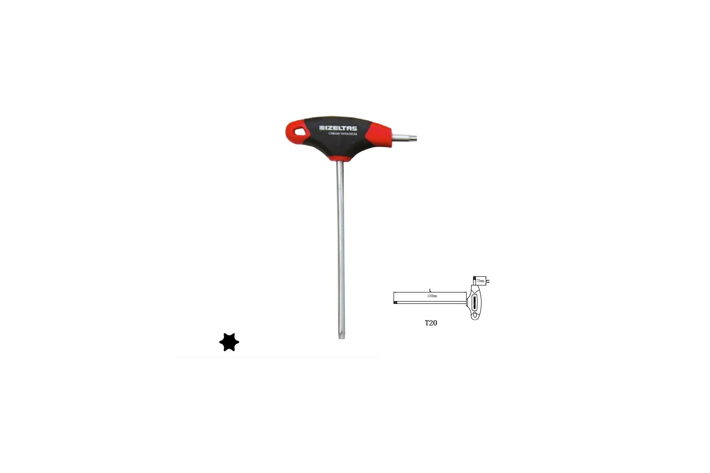 Т-образный ключ TORX 6-гранный с рукояткой T20 IZELTAS 4909220020