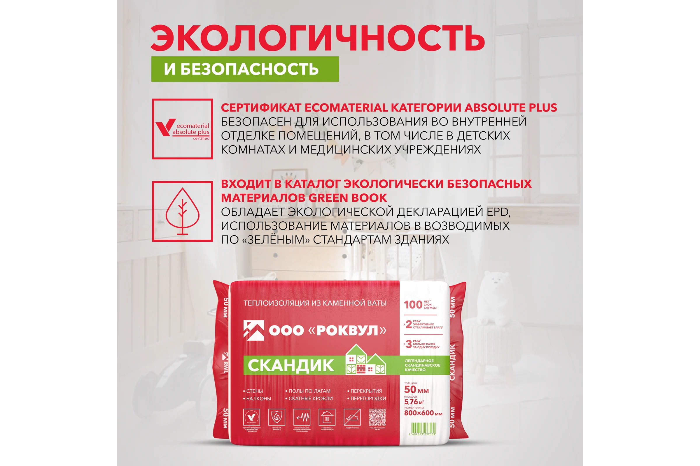 Теплоизоляционная плита RWL ЛАЙТ БАТТС СКАНДИК 50 мм 132919