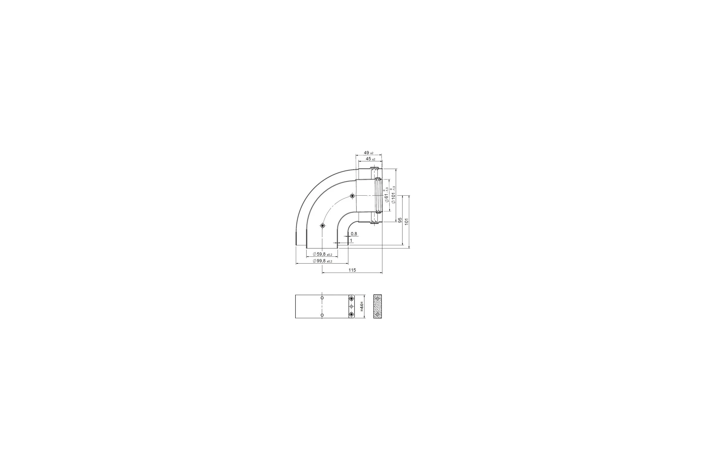 Колено подключения  90° диаметр 60/100L V Royal Thermo НС-1029220