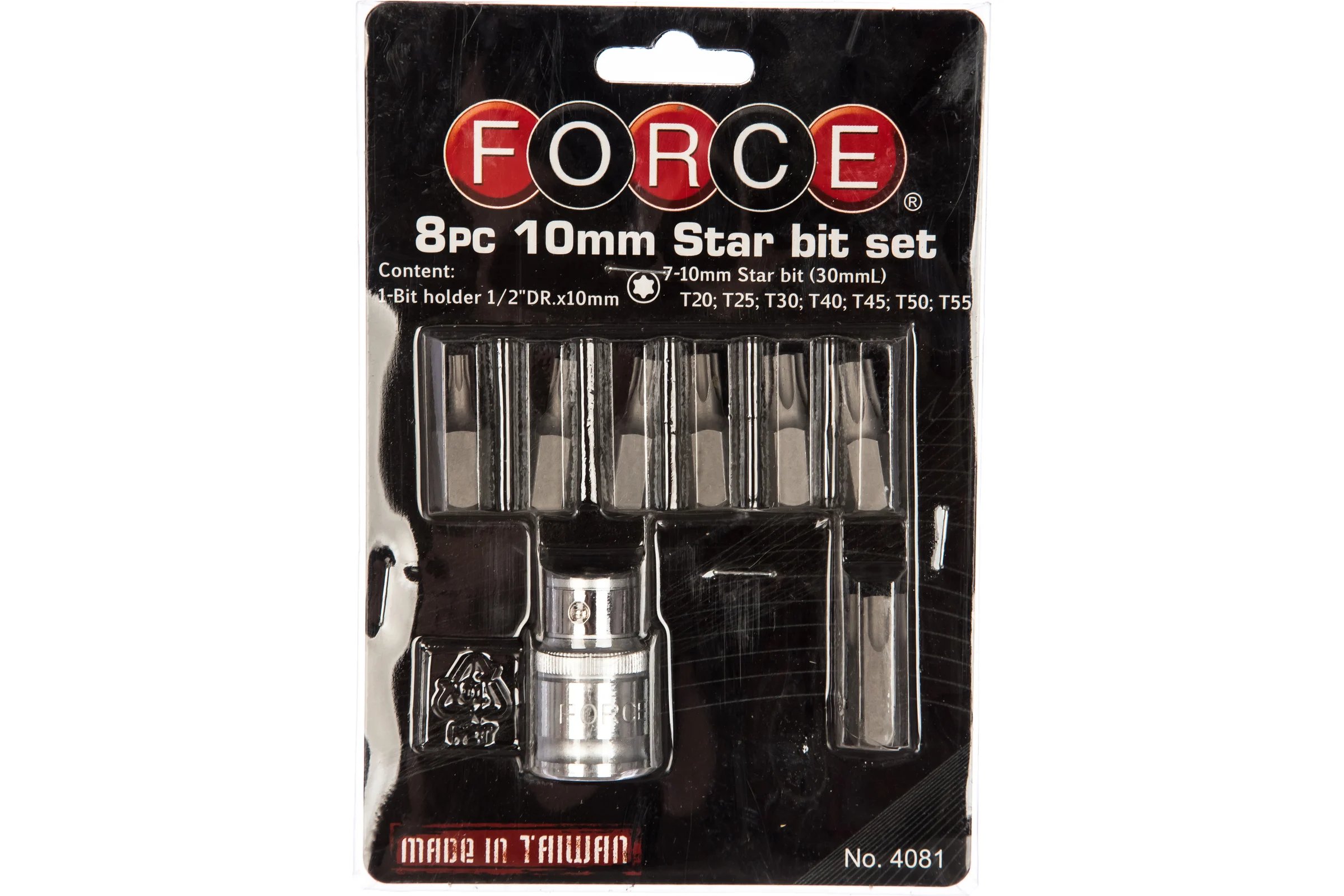 Набор бит Torx 30 мм с держателем (T20; T25; T30; T40; T45; T50; T55) FORCE 4081