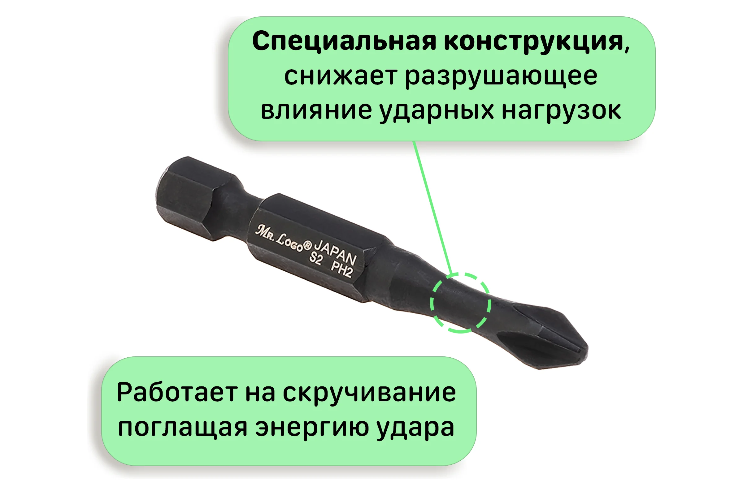 Бита для шуруповерта магнитная торсионная PH2, 50 мм, S2, (блистер), 10 шт Mr.Logo A050P2T-10