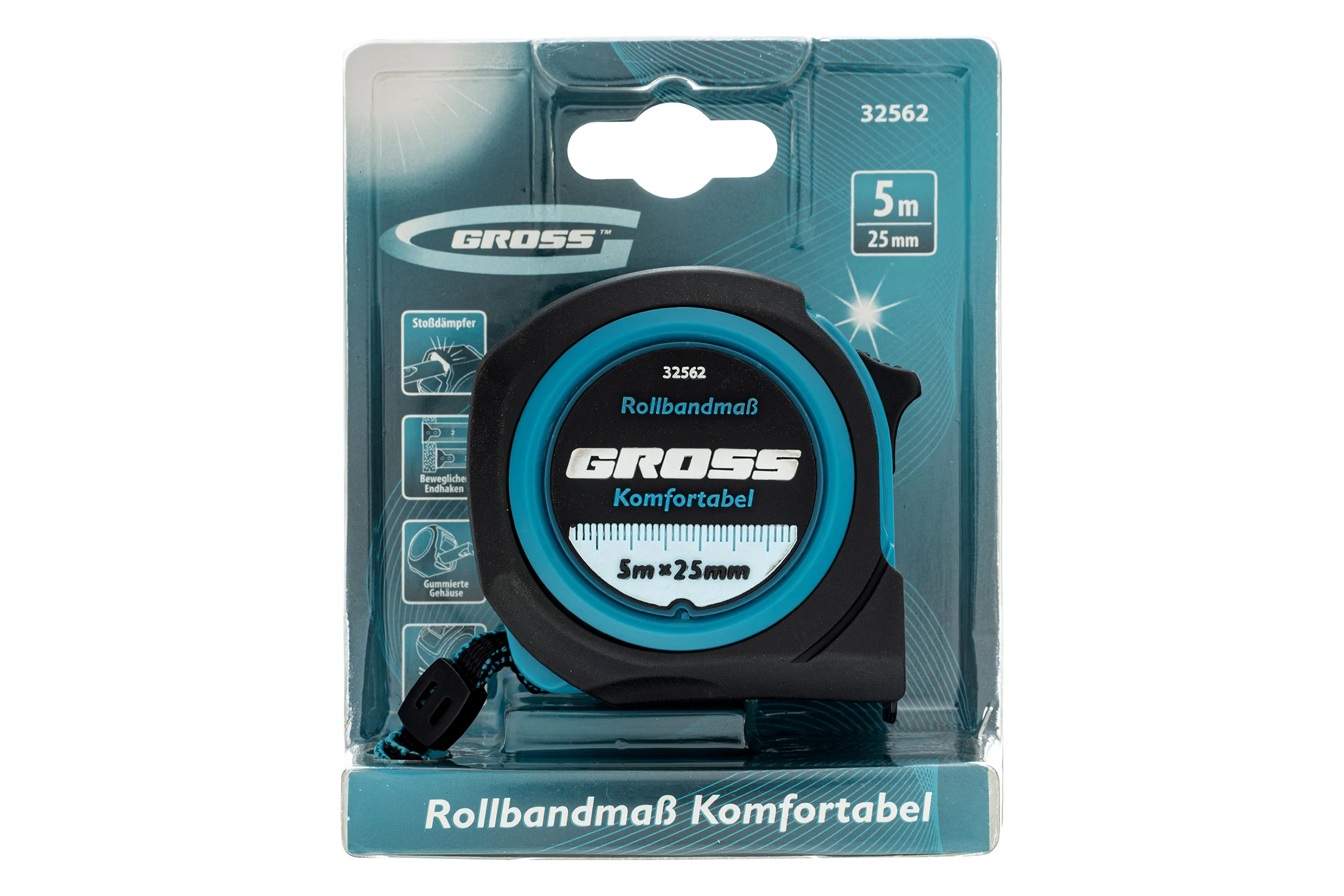 Рулетка Komfortabel, 5 м х 25 мм обрезиненный корпус GROSS 32562