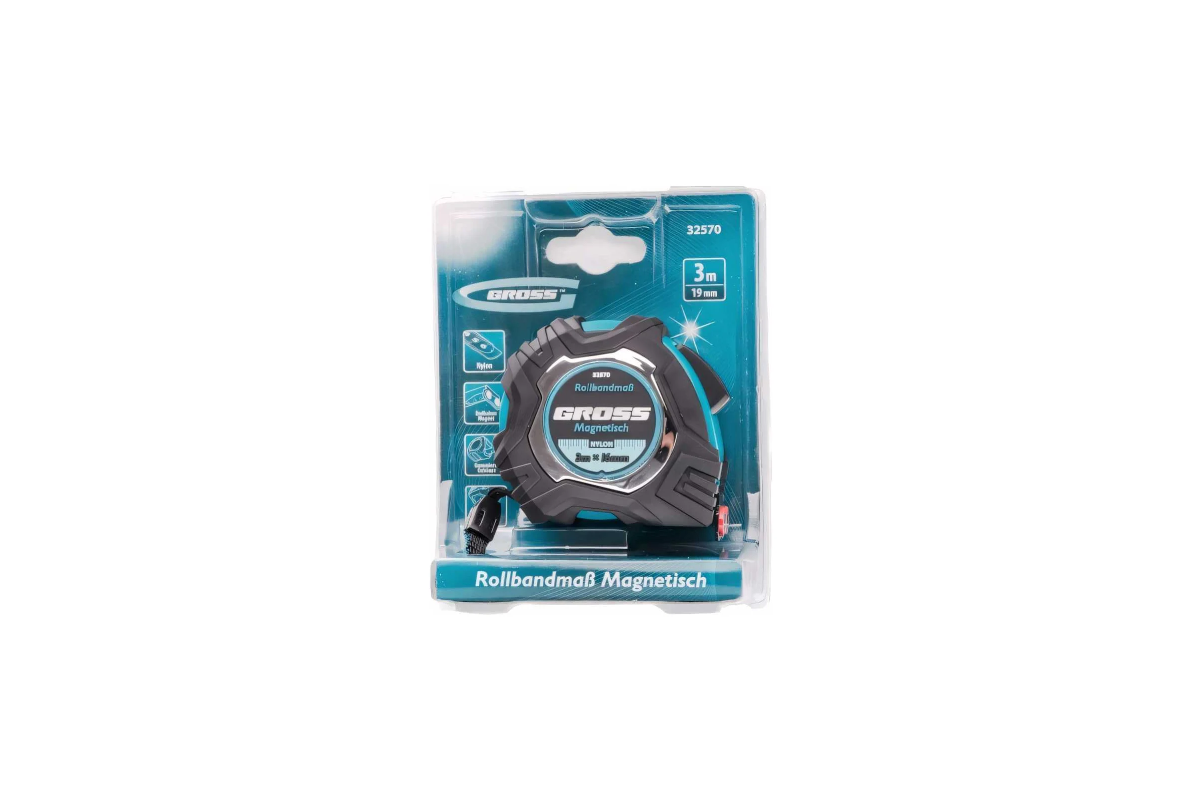 Рулетка GROSS Magnetisch, 3м х 16мм обрезиненный корпус 32570