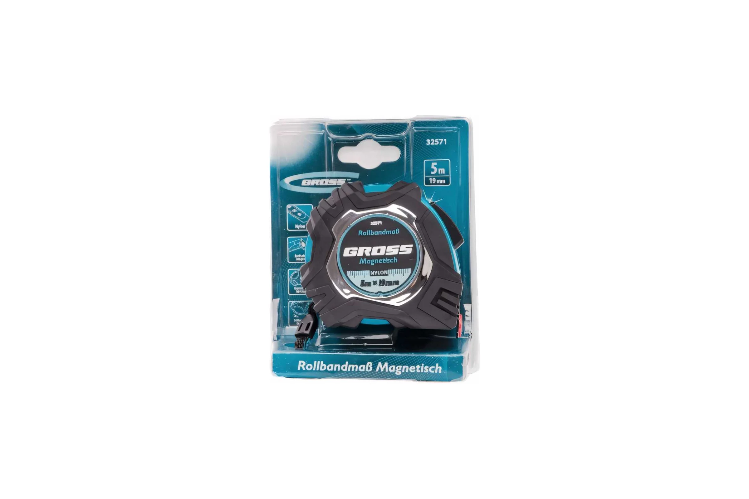 Рулетка Magnetisch, 5 м х 19 мм обрезиненный корпус GROSS 32571