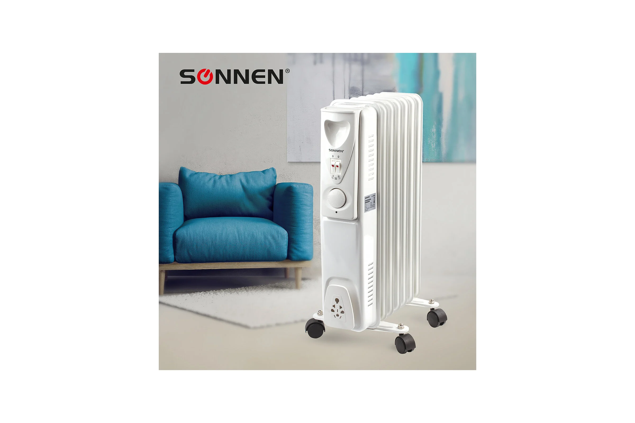 Масляный обогреватель SONNEN DFS-07, 1500 Вт, 7 секций, белый, 453498