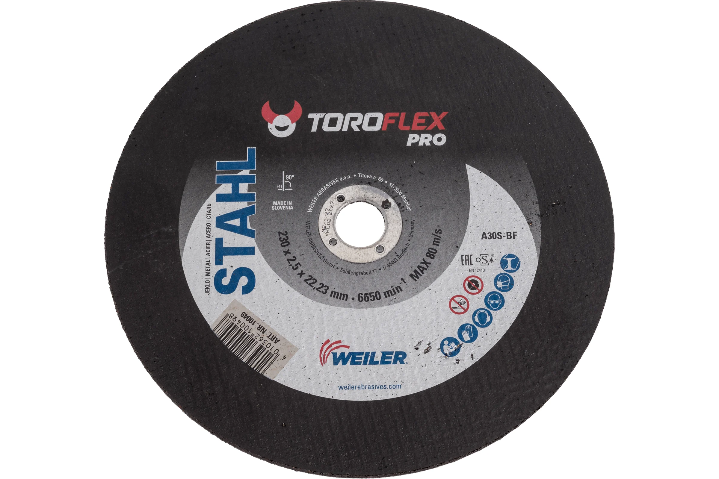 Круг отрезной по стали F41 230x2.5x22.23 мм, A30S-BF PRO TOROFLEX 4010362100498