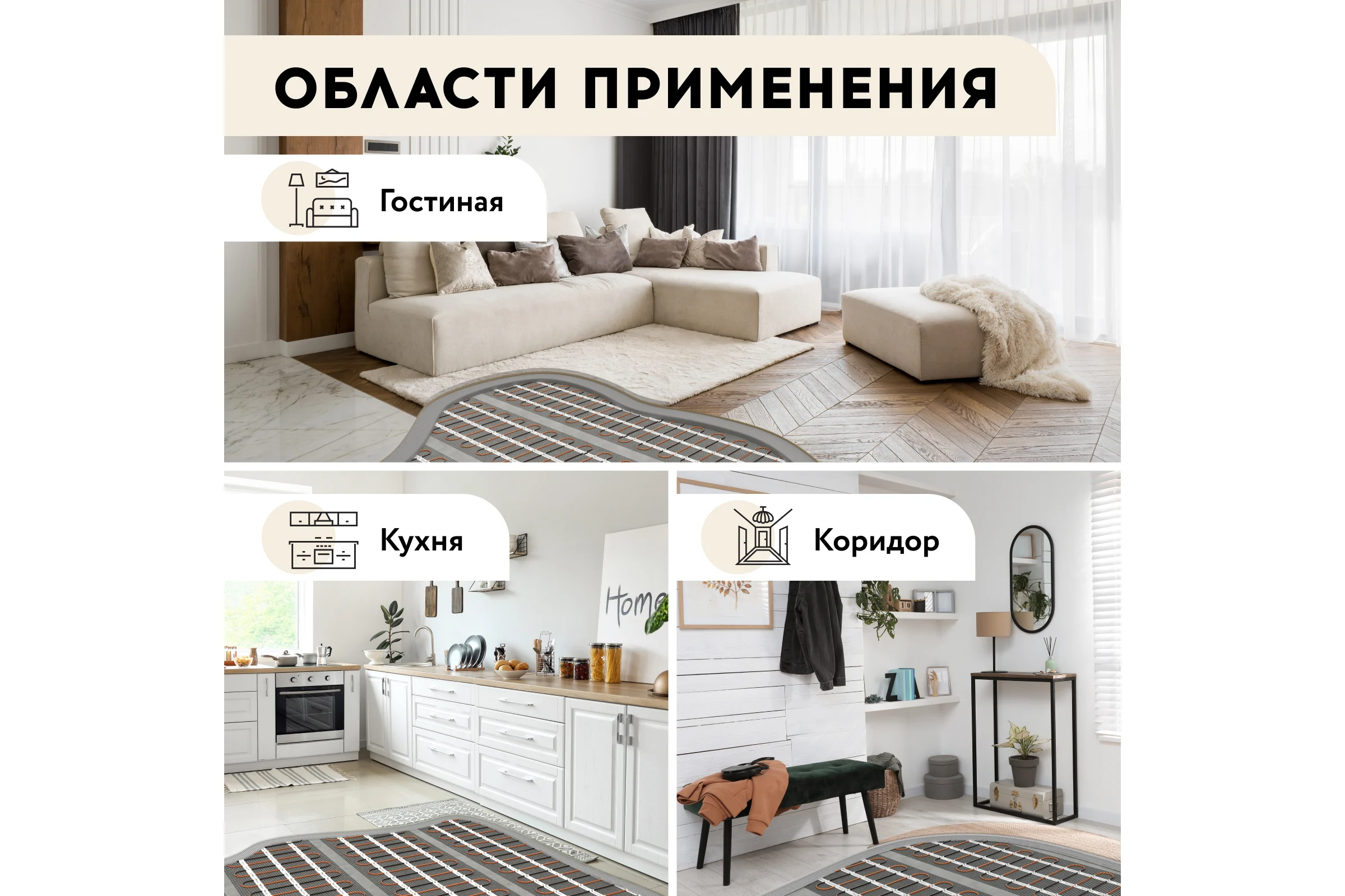 Нагревательный мат под ламинат/плитку/линолеум Русское тепло Теплый пол 14 кв. м, 2240 Вт 2285221