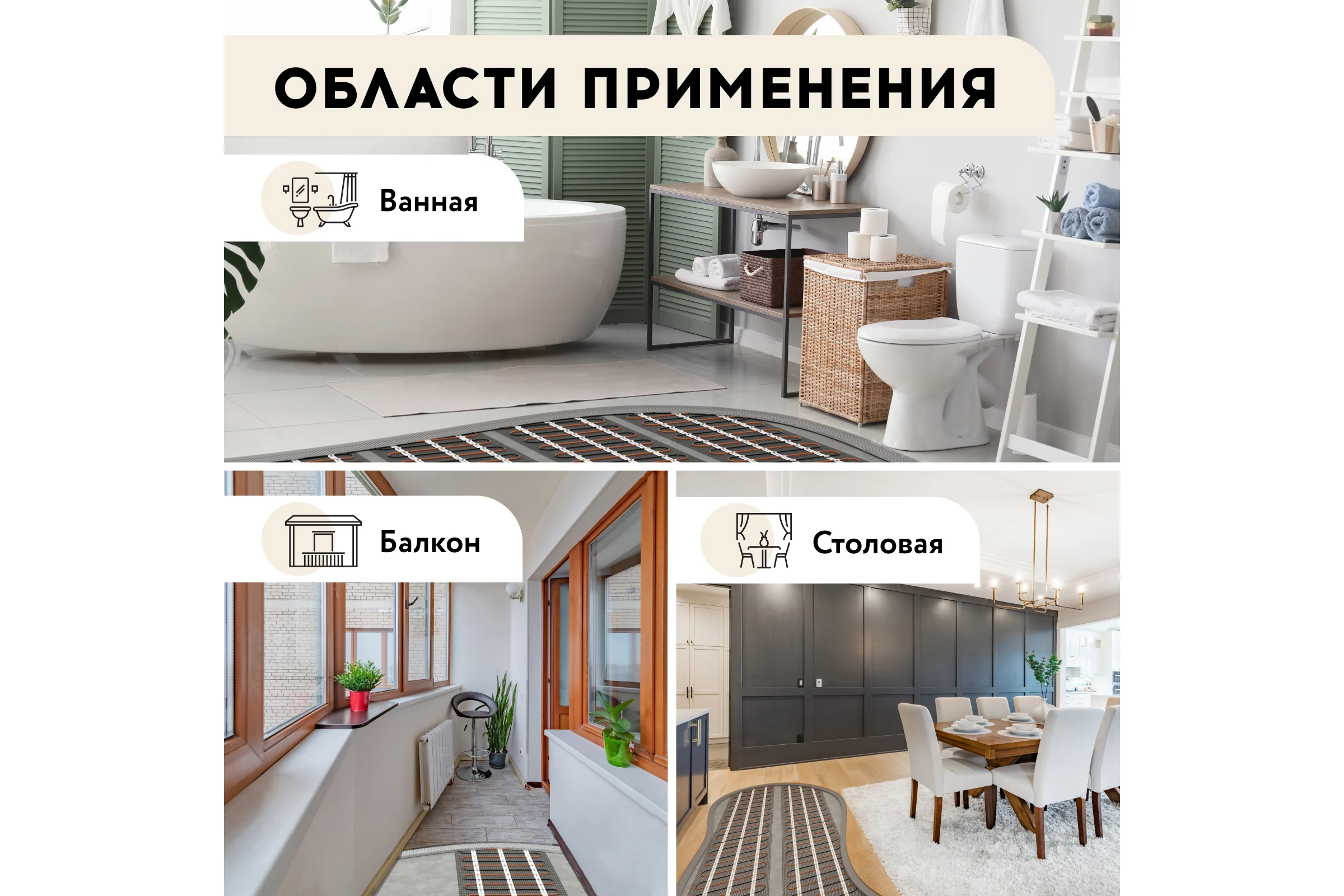 Нагревательный мат под ламинат/плитку/линолеум Русское тепло Теплый пол 14 кв. м, 2240 Вт 2285221