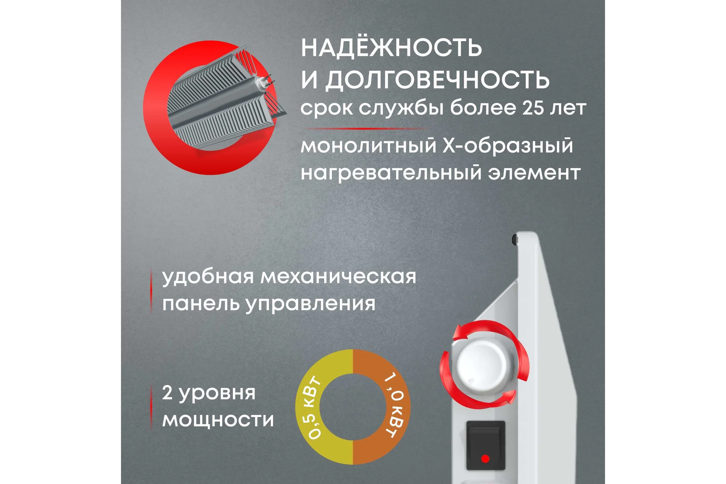 Электрический конвектор Zeder серия Bianco, механическое управление 10MX-01